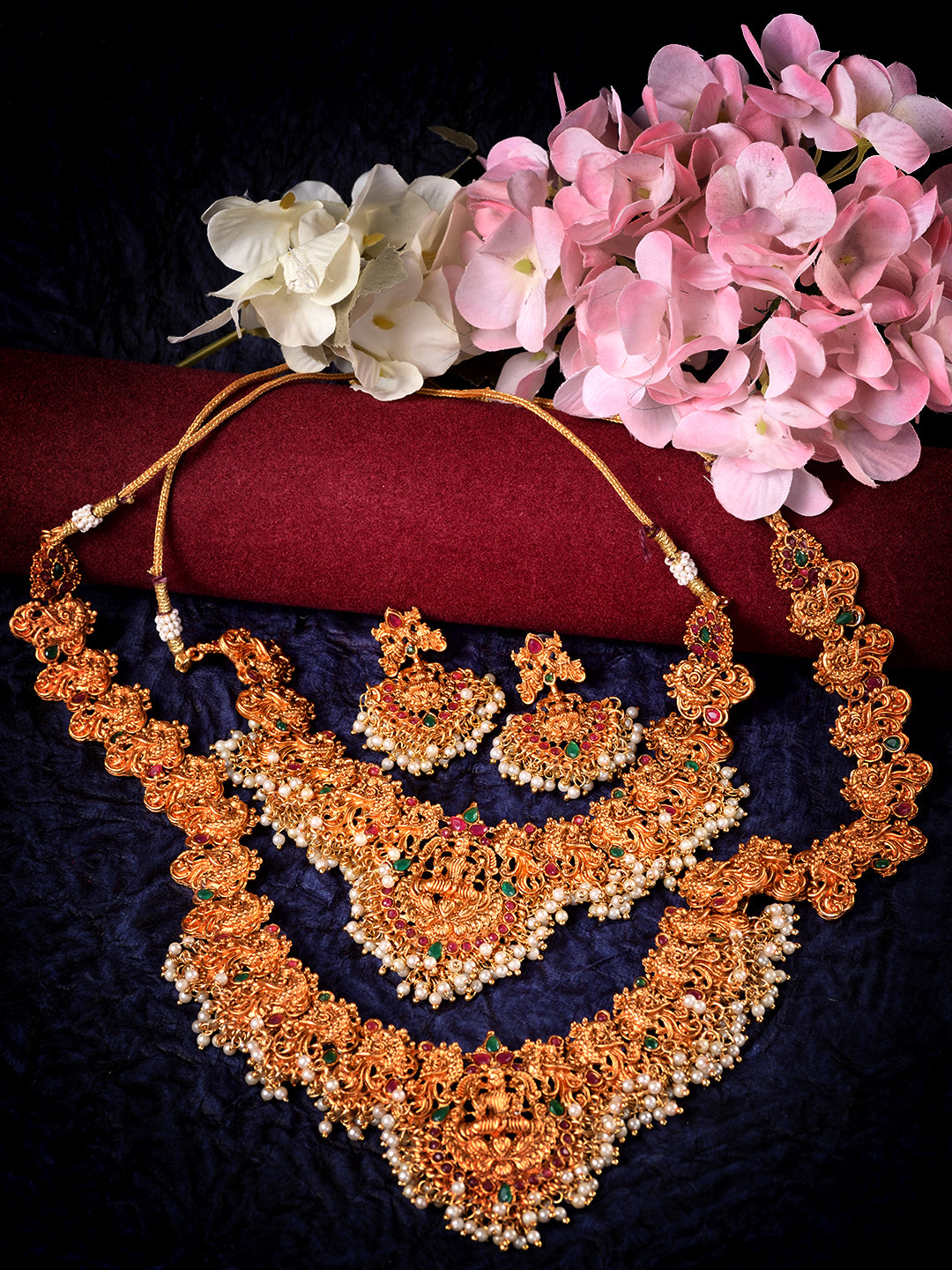 Gold Toned Gorgeous Saaddhvi Haram Combo Temple Jewellery Set, zaveri pearls, sale price rs, sale price, sale gold plated, sale gold, sale, rubans, ring, regular price, priyassi jewellery, ku