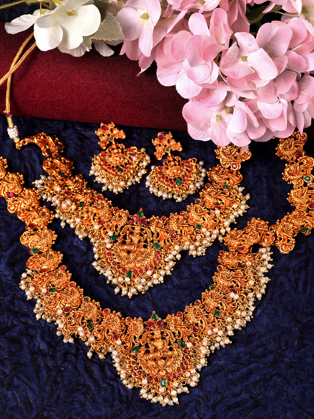 Gold Toned Gorgeous Saaddhvi Haram Combo Temple Jewellery Set, zaveri pearls, sale price rs, sale price, sale gold plated, sale gold, sale, rubans, ring, regular price, priyassi jewellery, ku