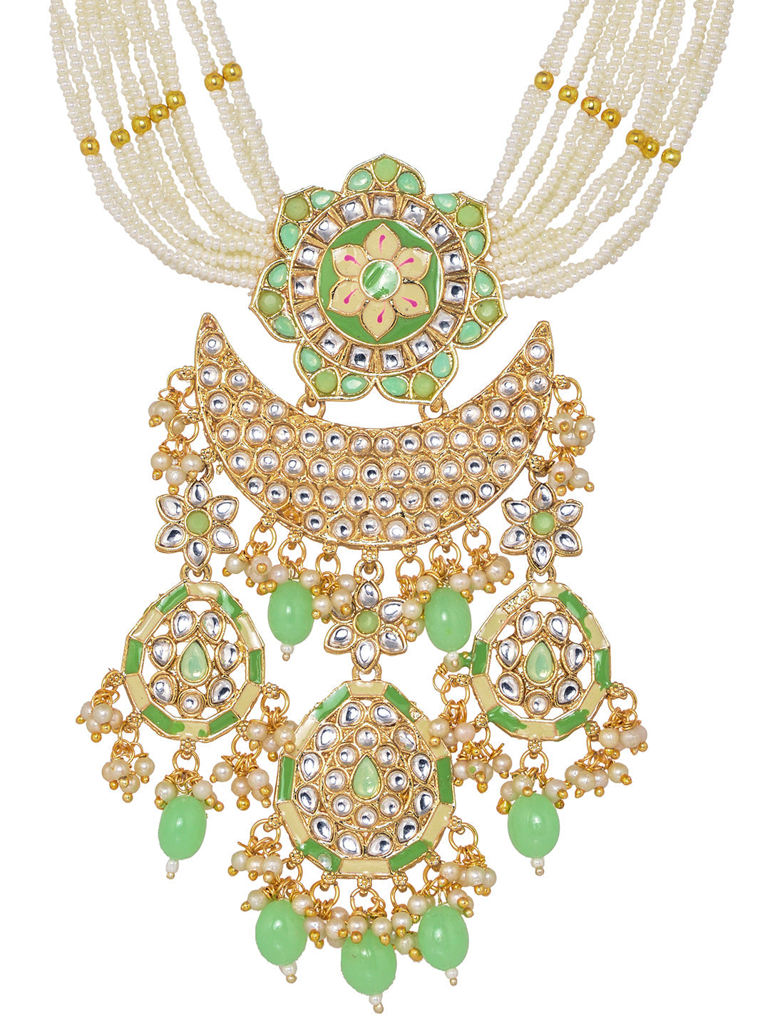 GoldPlated Mint AD & Kundan Stone Studded Necklace Jewellery Set, zaveri pearls, sale price rs, sale price, sale gold plated, sale gold, sale, rubans, ring, regular price, priyassi jewellery,