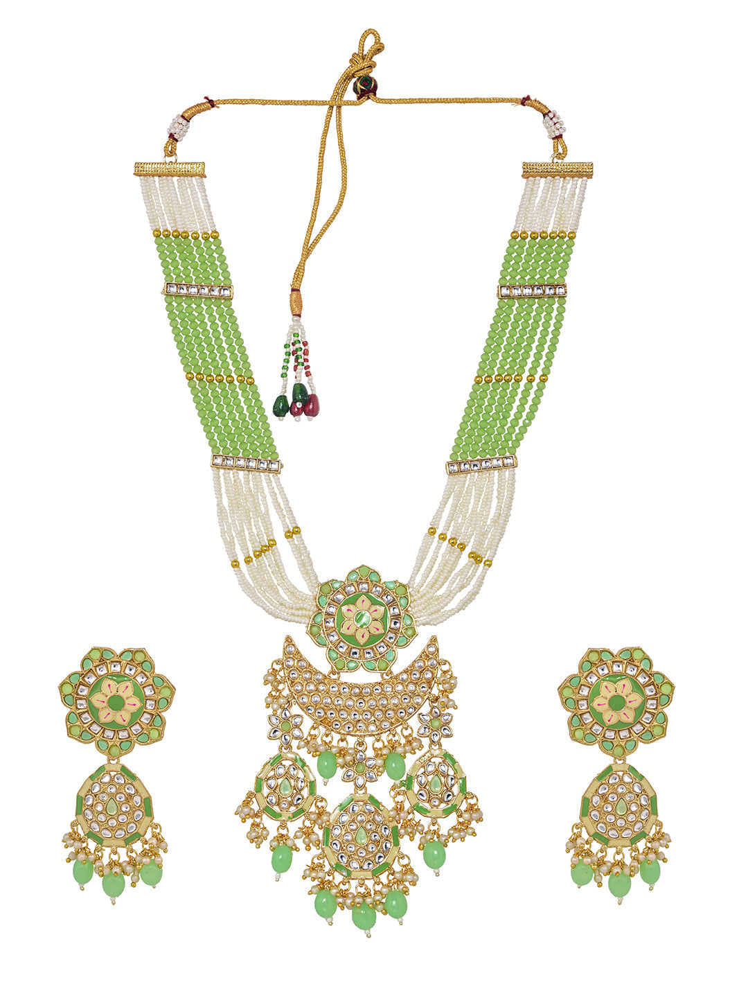 GoldPlated Mint AD & Kundan Stone Studded Necklace Jewellery Set, zaveri pearls, sale price rs, sale price, sale gold plated, sale gold, sale, rubans, ring, regular price, priyassi jewellery,