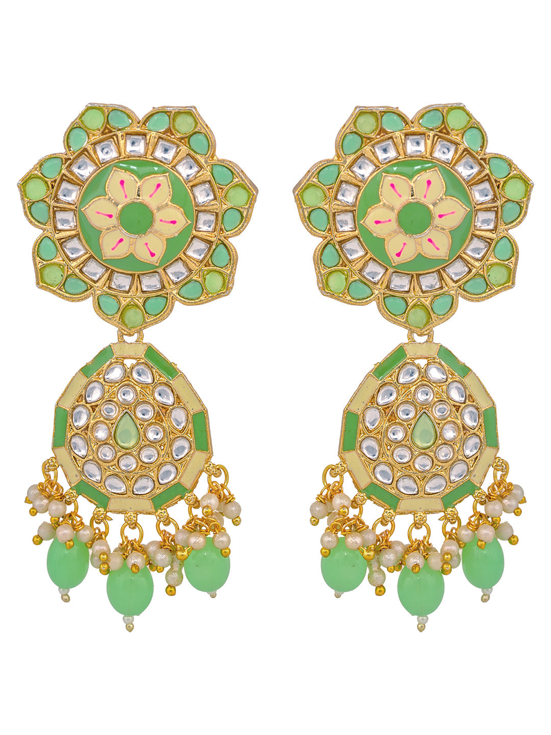 GoldPlated Mint AD & Kundan Stone Studded Necklace Jewellery Set, zaveri pearls, sale price rs, sale price, sale gold plated, sale gold, sale, rubans, ring, regular price, priyassi jewellery,