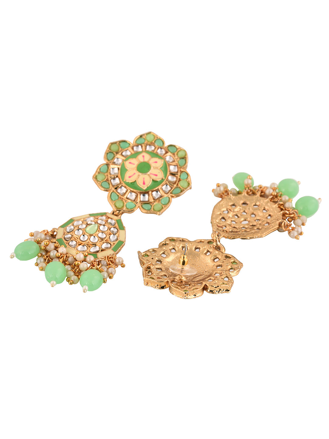 GoldPlated Mint AD & Kundan Stone Studded Necklace Jewellery Set, zaveri pearls, sale price rs, sale price, sale gold plated, sale gold, sale, rubans, ring, regular price, priyassi jewellery,