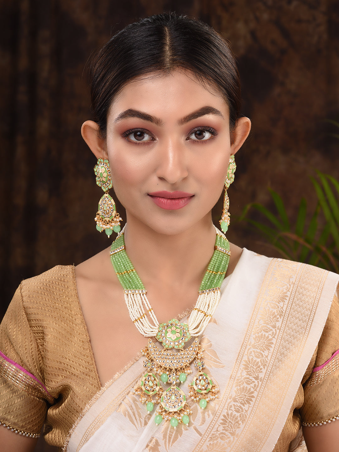 GoldPlated Mint AD & Kundan Stone Studded Necklace Jewellery Set, zaveri pearls, sale price rs, sale price, sale gold plated, sale gold, sale, rubans, ring, regular price, priyassi jewellery,