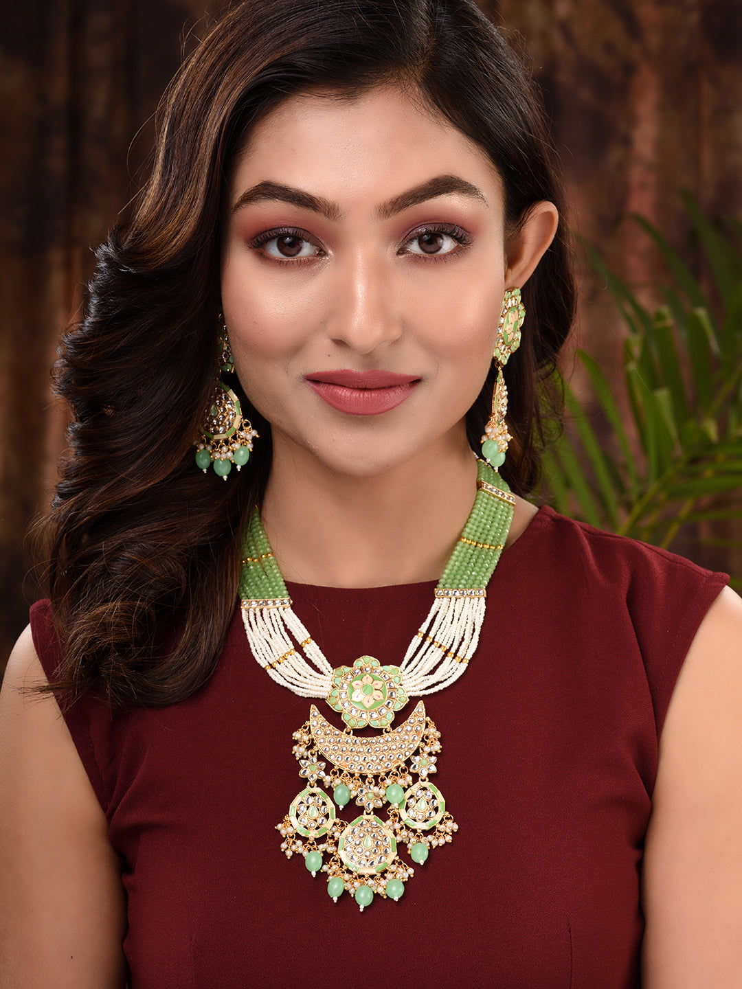 GoldPlated Mint AD & Kundan Stone Studded Necklace Jewellery Set, zaveri pearls, sale price rs, sale price, sale gold plated, sale gold, sale, rubans, ring, regular price, priyassi jewellery,