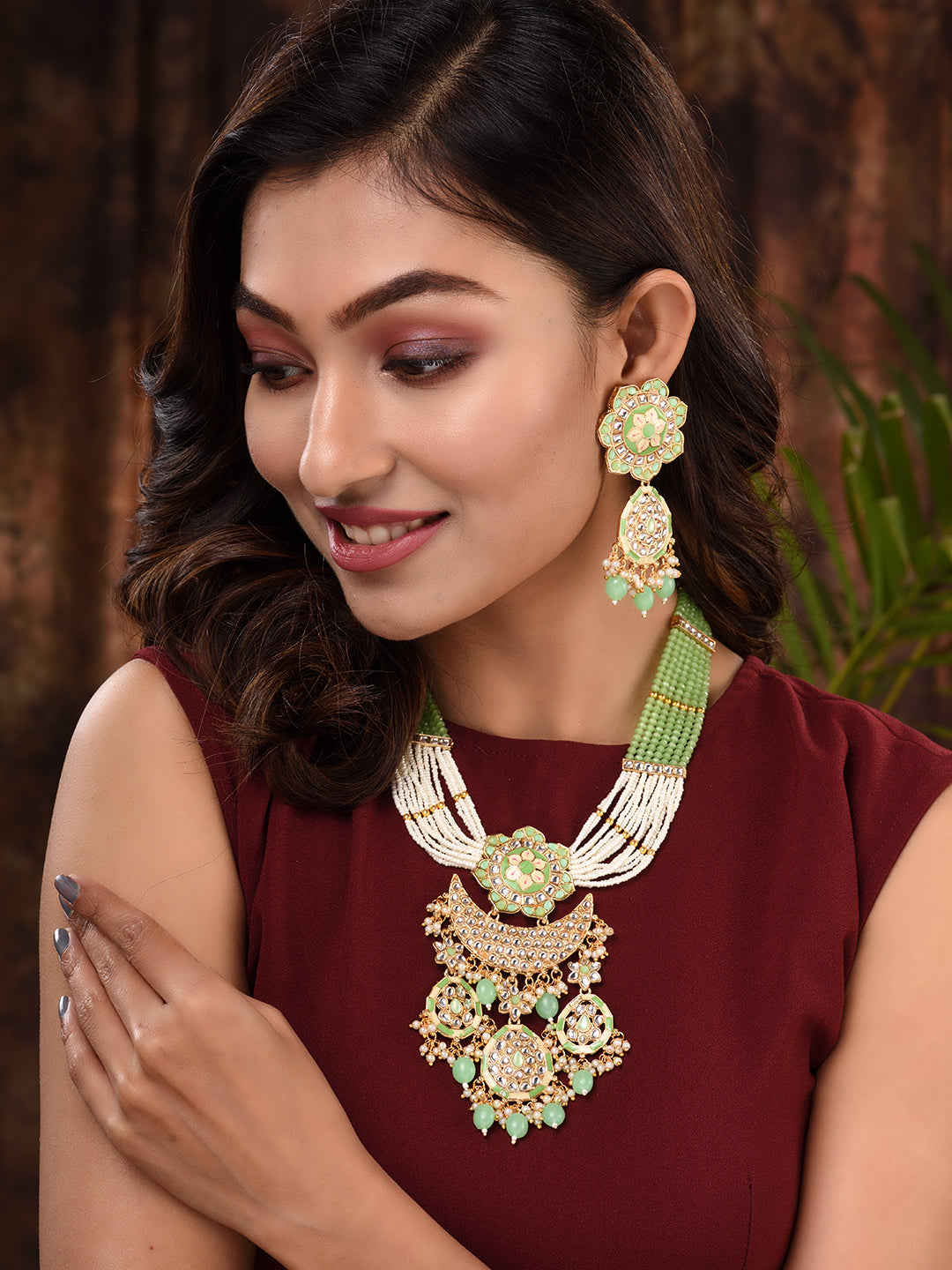 GoldPlated Mint AD & Kundan Stone Studded Necklace Jewellery Set, zaveri pearls, sale price rs, sale price, sale gold plated, sale gold, sale, rubans, ring, regular price, priyassi jewellery,