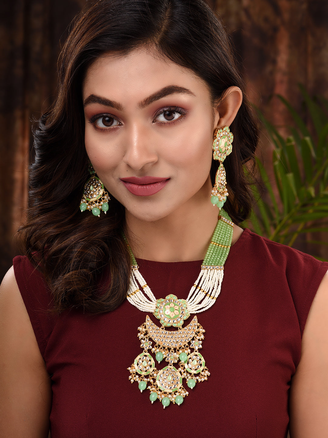 GoldPlated Mint AD & Kundan Stone Studded Necklace Jewellery Set, zaveri pearls, sale price rs, sale price, sale gold plated, sale gold, sale, rubans, ring, regular price, priyassi jewellery,