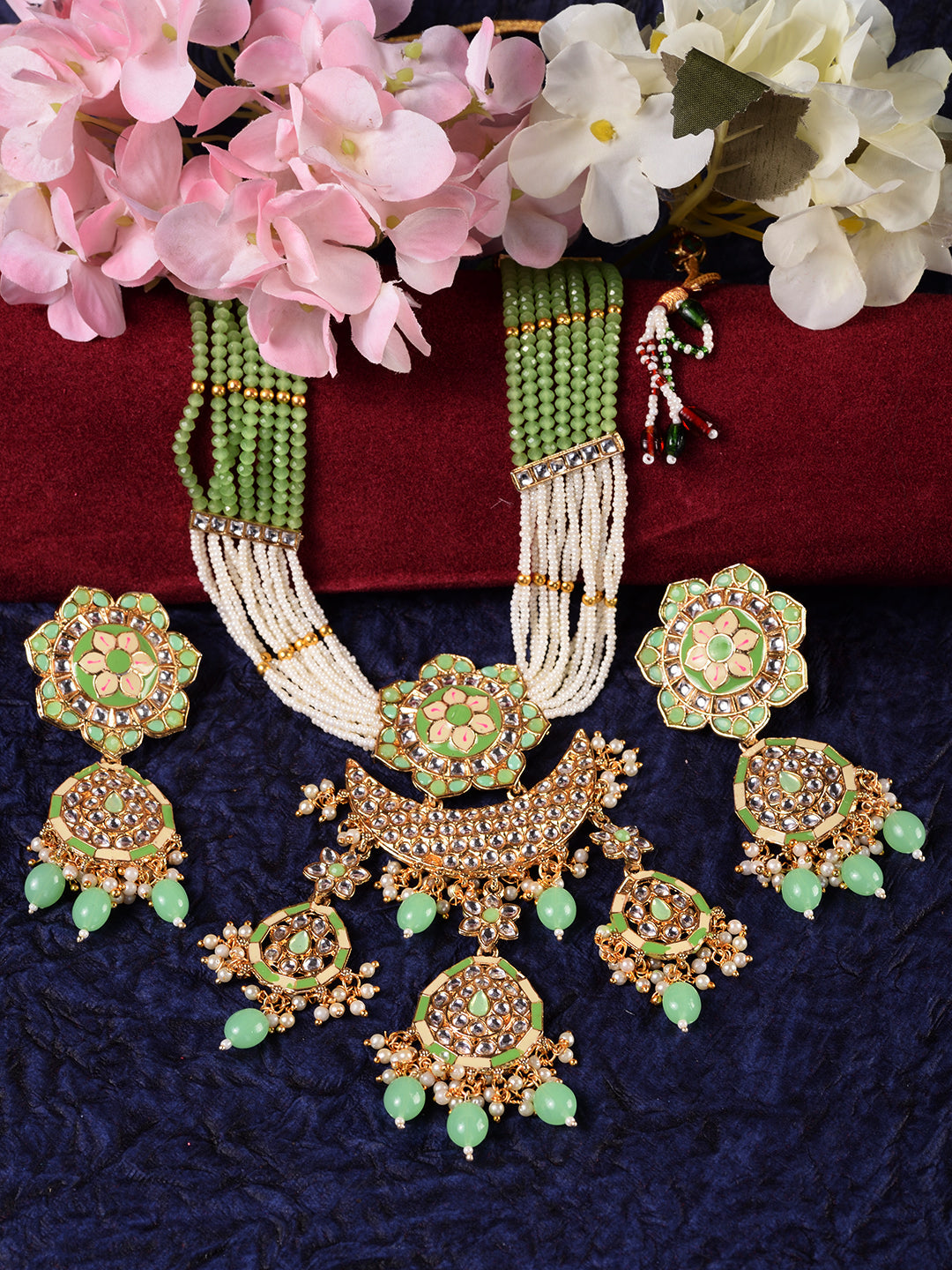 GoldPlated Mint AD & Kundan Stone Studded Necklace Jewellery Set, zaveri pearls, sale price rs, sale price, sale gold plated, sale gold, sale, rubans, ring, regular price, priyassi jewellery,