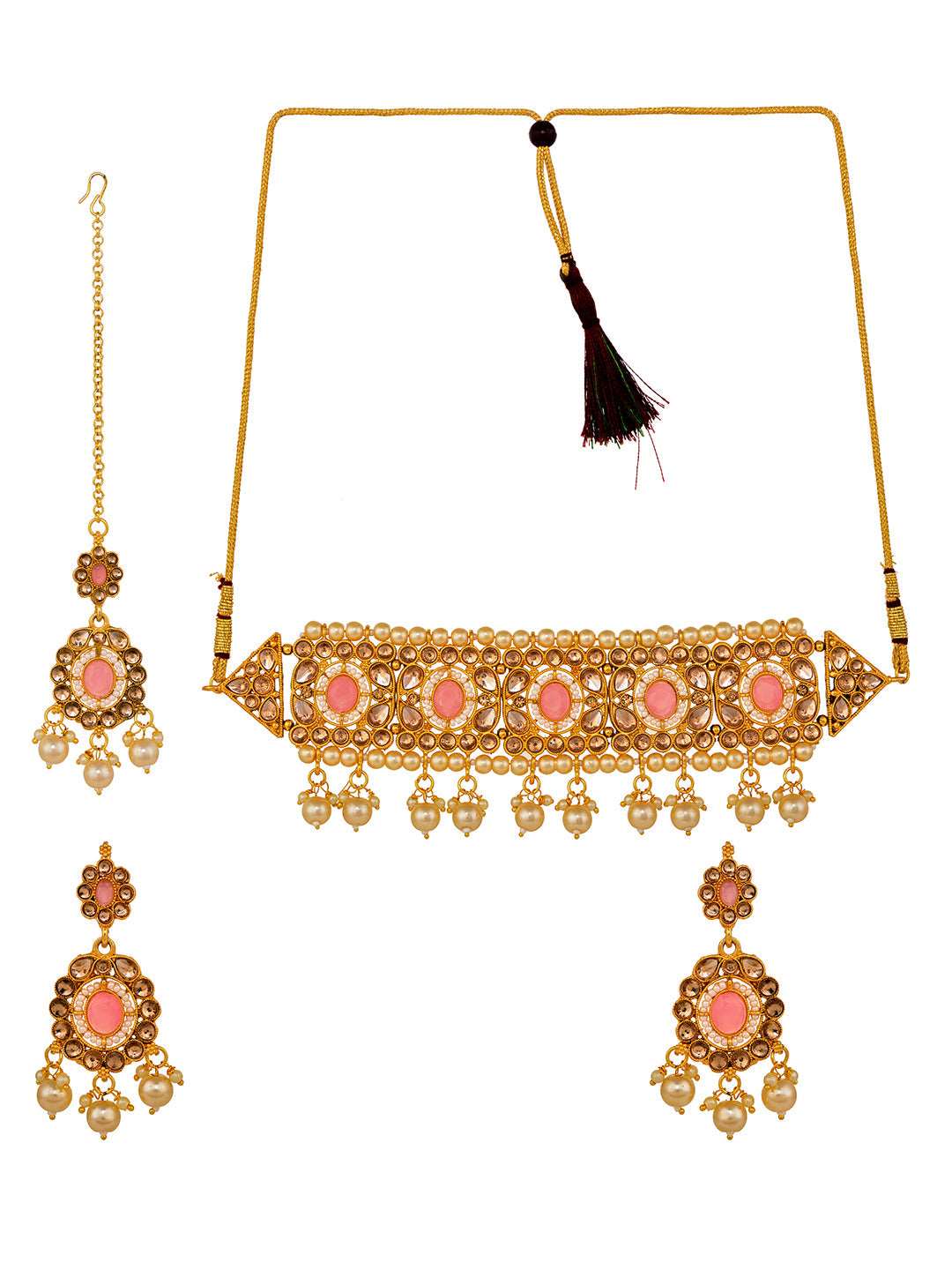 Gold Plated Pink AD studded Kundan Choker Jewellery Set, zaveri pearls, sale price rs, sale price, sale gold plated, sale gold, sale, rubans, ring, regular price, priyassi jewellery, kushal's