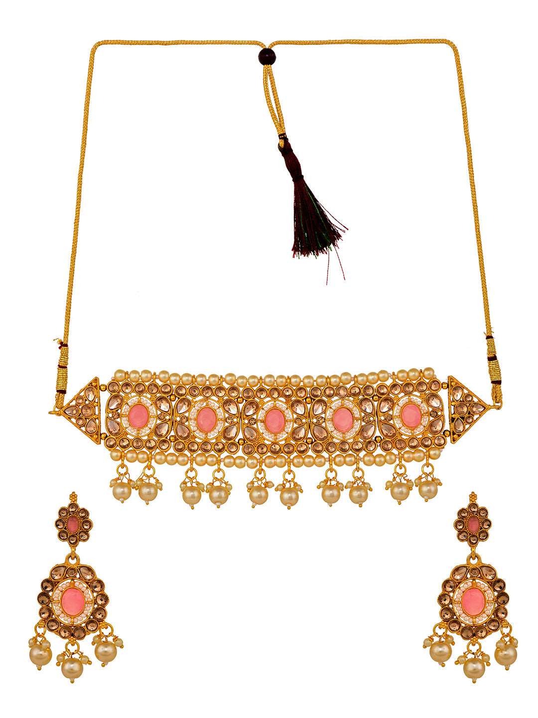 Gold Plated Pink AD studded Kundan Choker Jewellery Set, zaveri pearls, sale price rs, sale price, sale gold plated, sale gold, sale, rubans, ring, regular price, priyassi jewellery, kushal's