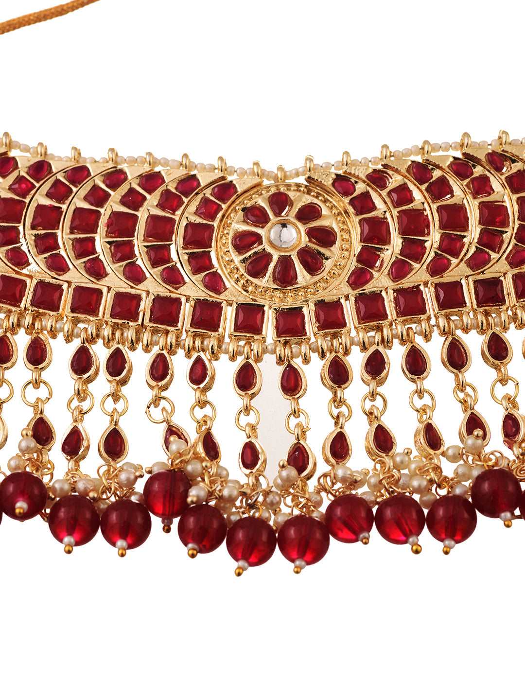 Gold Plated Red stone studded Pearl beaded Choker Jewellery set, zaveri pearls, sale price rs, sale price, sale gold plated, sale gold, sale, rubans, ring, regular price, priyassi jewellery, 