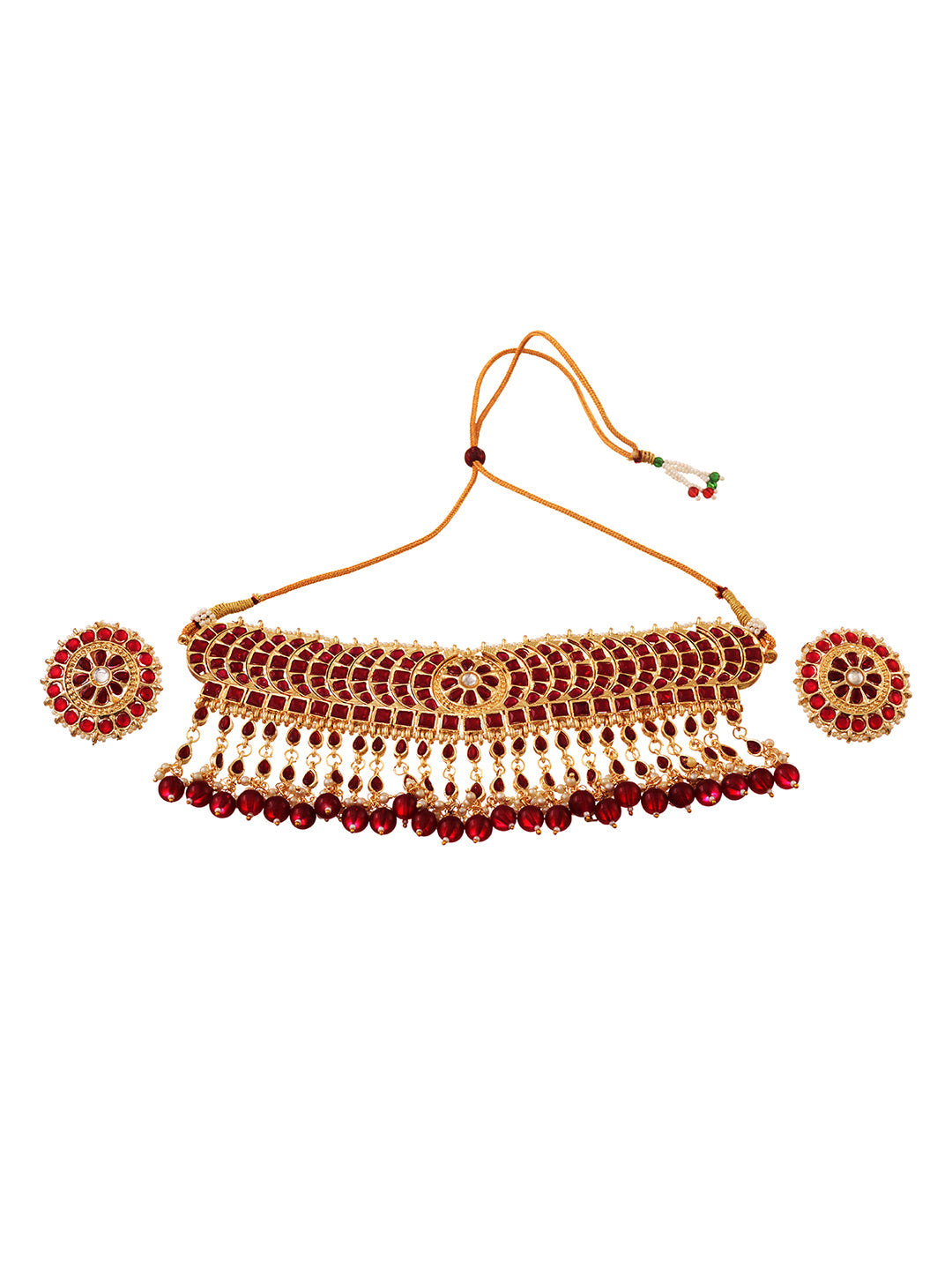 Gold Plated Red stone studded Pearl beaded Choker Jewellery set, zaveri pearls, sale price rs, sale price, sale gold plated, sale gold, sale, rubans, ring, regular price, priyassi jewellery, 
