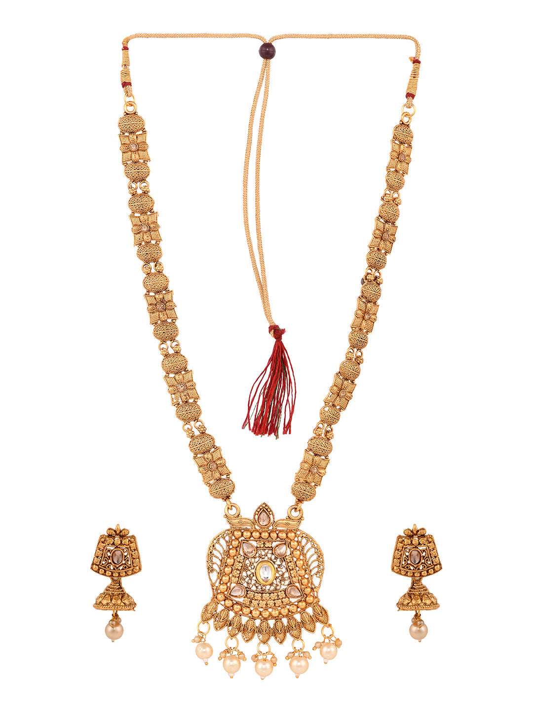 Gold Plated Kundan Studded Pearl Beaded Long Necklace Jewellery Set, zaveri pearls, sale price rs, sale price, sale gold plated, sale gold, sale, rubans, ring, regular price, priyassi jewelle