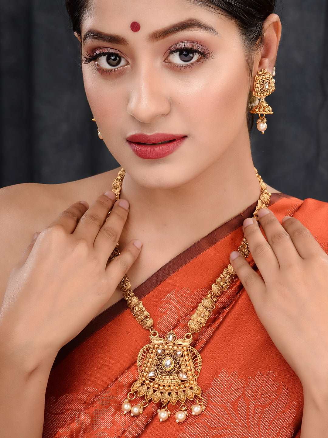 Gold Plated Kundan Studded Pearl Beaded Long Necklace Jewellery Set, zaveri pearls, sale price rs, sale price, sale gold plated, sale gold, sale, rubans, ring, regular price, priyassi jewelle