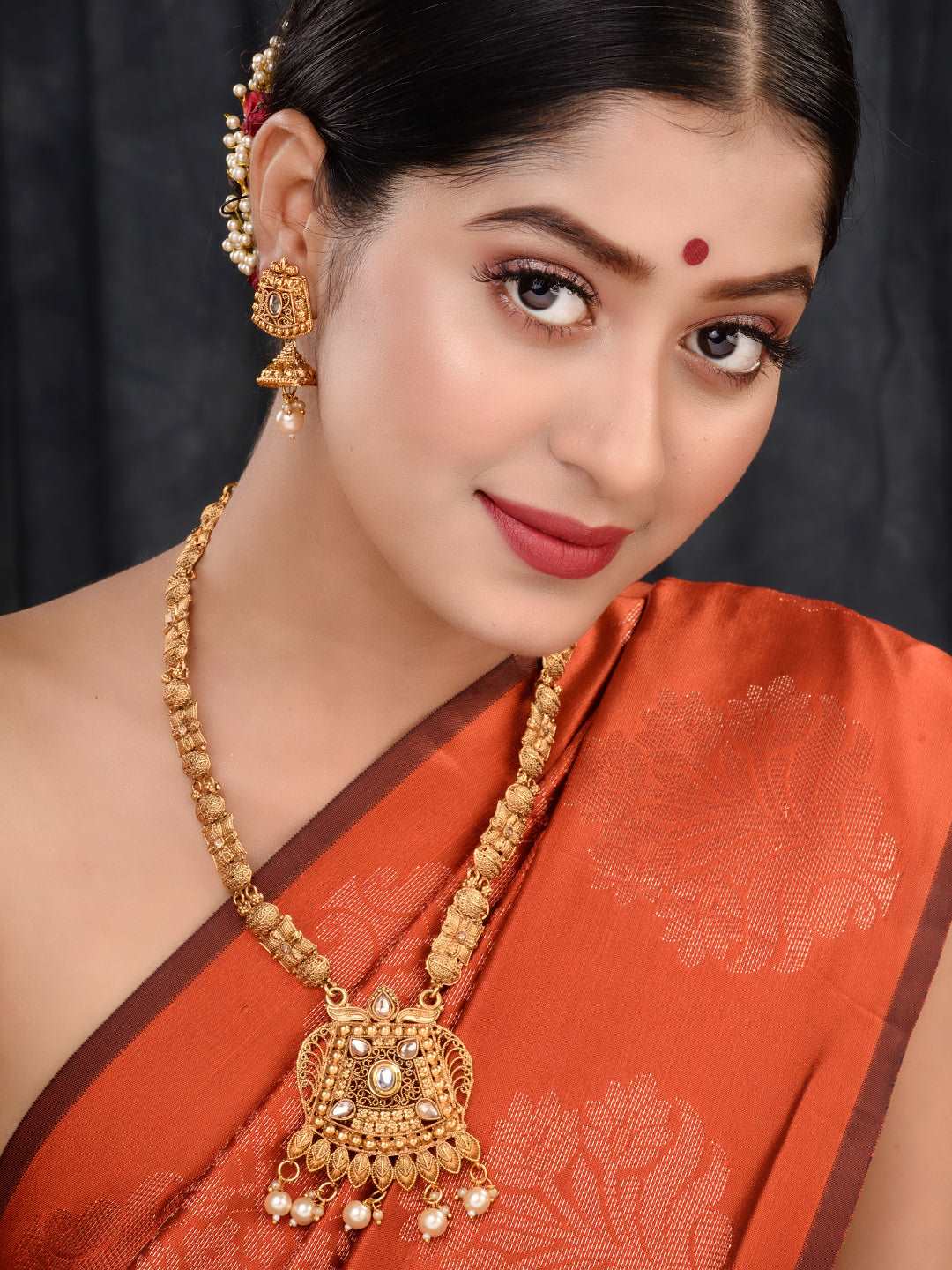 Gold Plated Kundan Studded Pearl Beaded Long Necklace Jewellery Set, zaveri pearls, sale price rs, sale price, sale gold plated, sale gold, sale, rubans, ring, regular price, priyassi jewelle