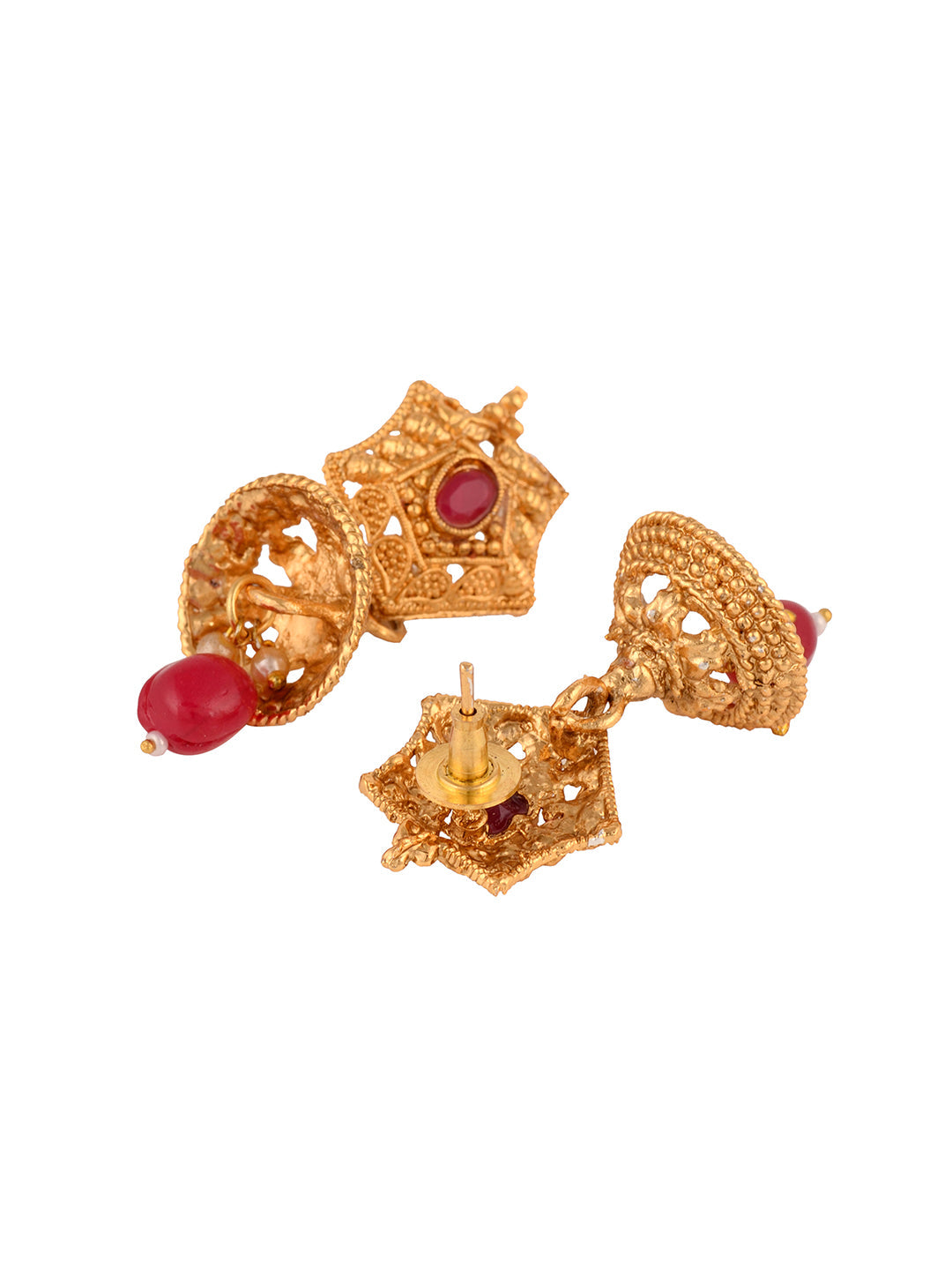 Gold Plated Red & Green stone studded floral long Temple Necklace Jewellerey Set, zaveri pearls, sale price rs, sale price, sale gold plated, sale gold, sale, rubans, ring, regular price, pri