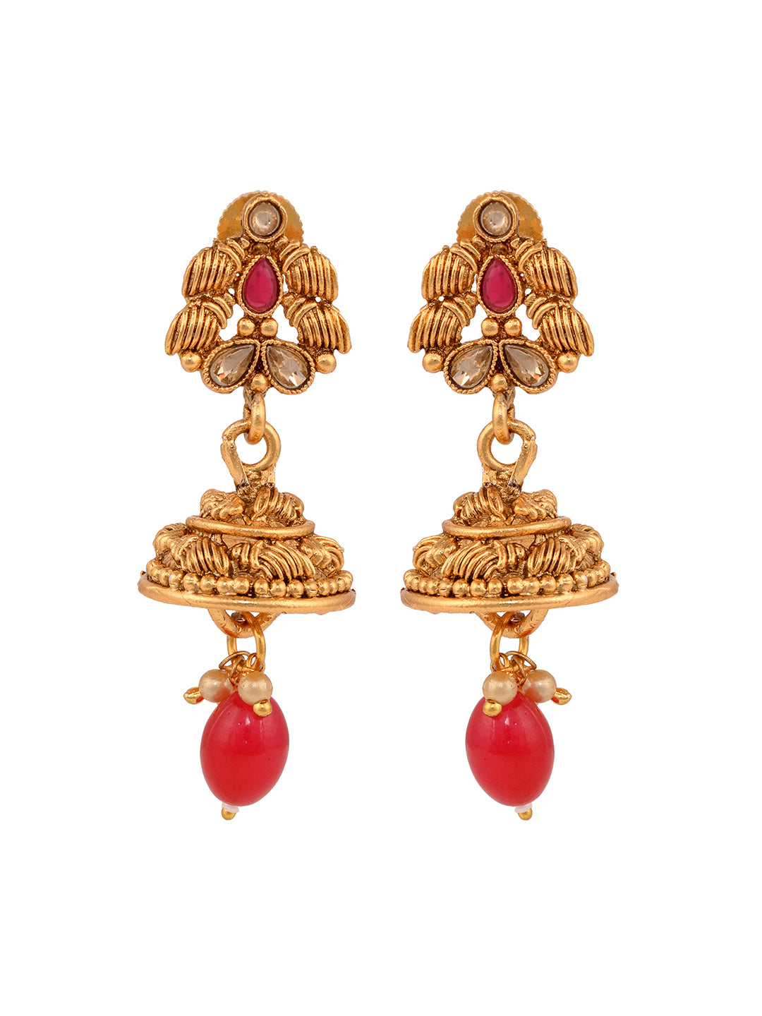 Gold Plated Red & Green stone studded Peacock Temple Design long Necklace Jewellerey Set, zaveri pearls, sale price rs, sale price, sale gold plated, sale gold, sale, rubans, ring, regular pr