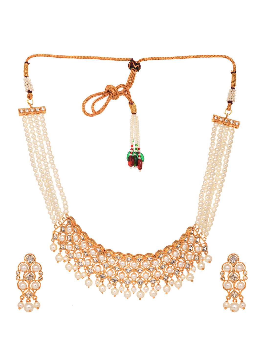 Gold Plated Polki AD Studded Pearl Beaded Intricate Choker Jewellery Set, zaveri pearls, sale price rs, sale price, sale gold plated, sale gold, sale, rubans, ring, regular price, priyassi je
