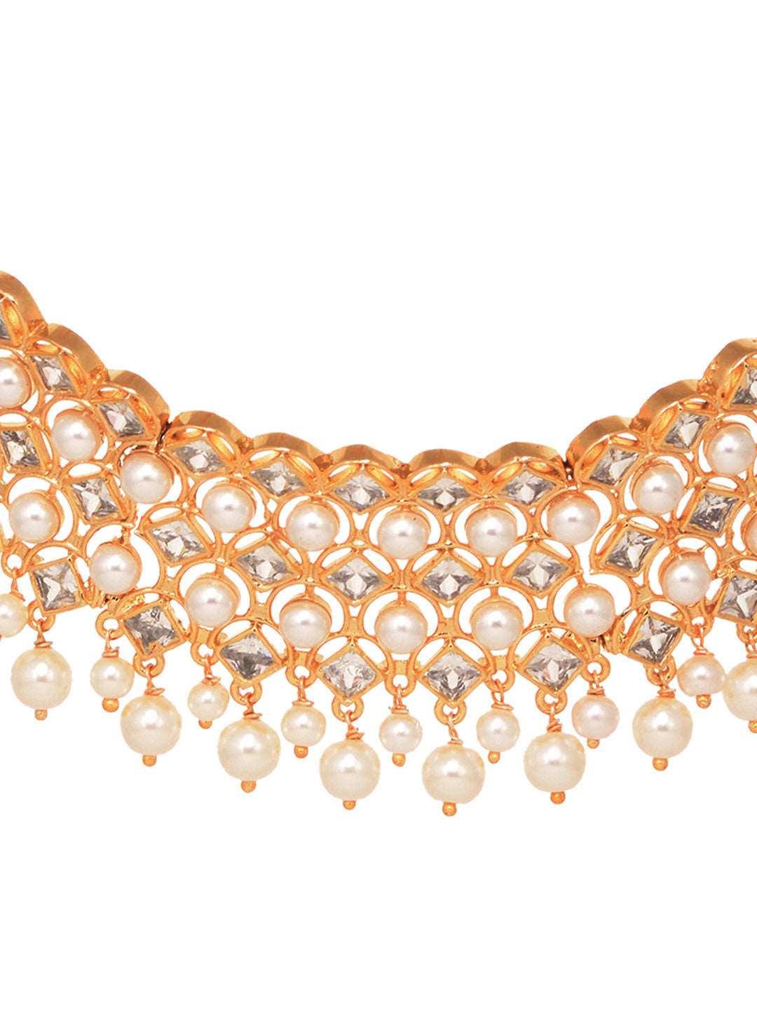 Gold Plated Polki AD Studded Pearl Beaded Intricate Choker Jewellery Set, zaveri pearls, sale price rs, sale price, sale gold plated, sale gold, sale, rubans, ring, regular price, priyassi je