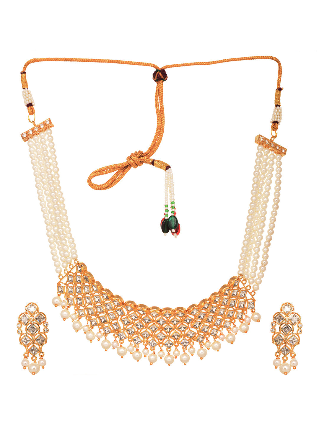 Gold Plated Uncut AD studded Pearl Drops Choker Jewellery Set, zaveri pearls, sale price rs, sale price, sale gold plated, sale gold, sale, rubans, ring, regular price, priyassi jewellery, ku