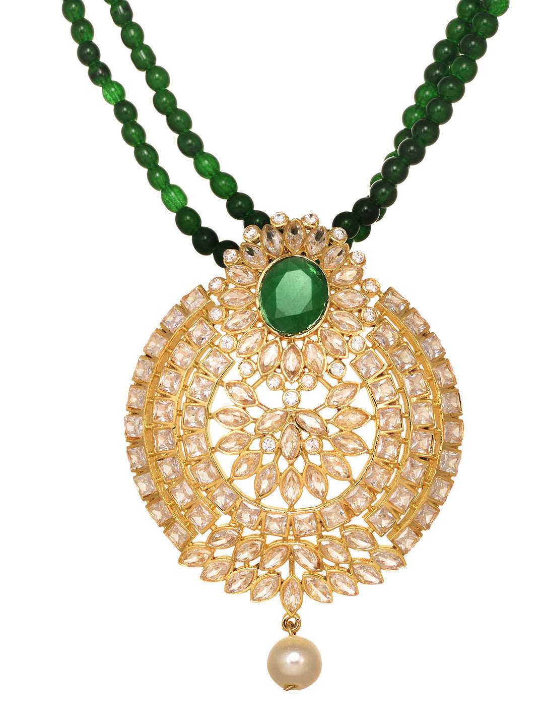 Gold Plated Polki AD studded Green Beads Maala Necklace Set, zaveri pearls, sale price rs, sale price, sale gold plated, sale gold, sale, rubans, ring, regular price, priyassi jewellery, kush