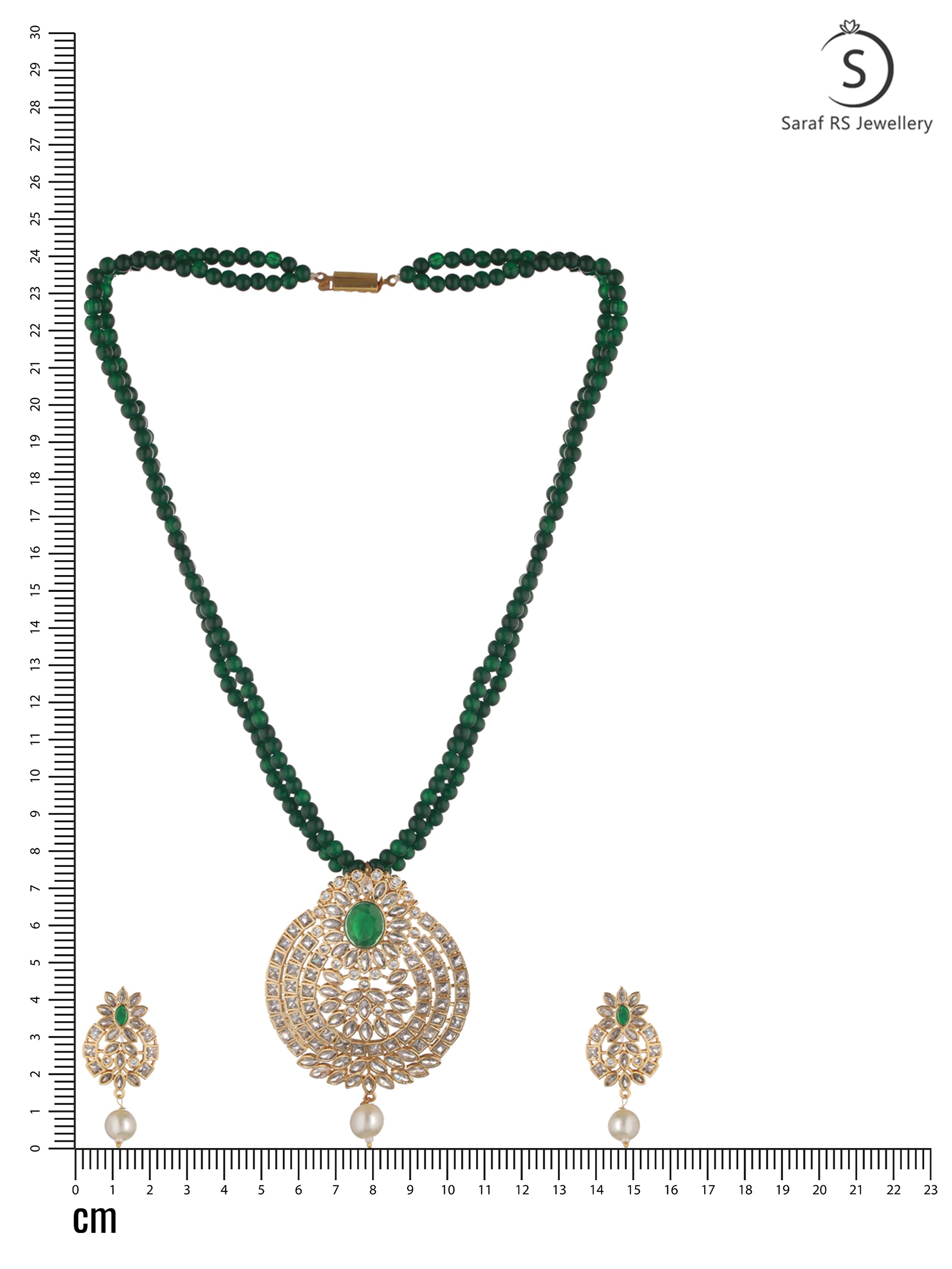 Gold Plated Polki AD studded Green Beads Maala Necklace Set, zaveri pearls, sale price rs, sale price, sale gold plated, sale gold, sale, rubans, ring, regular price, priyassi jewellery, kush