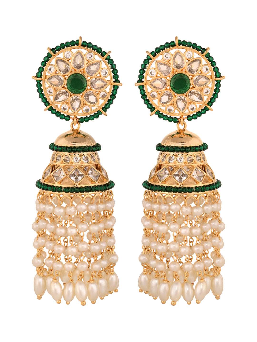 Gold plated Polki Studded Pearl Drops Jhumka Earrings, zaveri pearls, sale price rs, sale price, sale gold plated, sale gold, sale, rubans, ring, regular price, priyassi jewellery, kushal's -