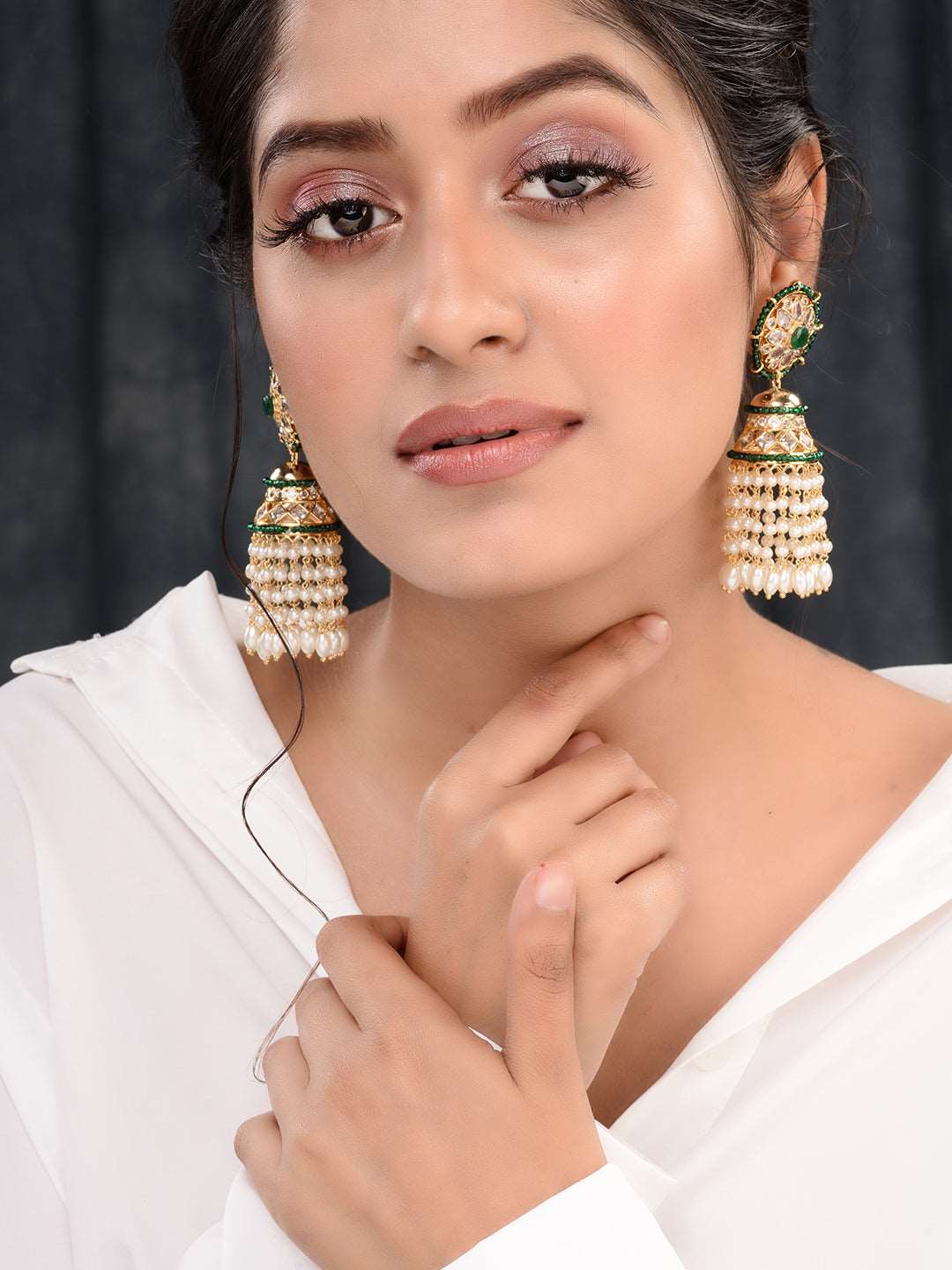 Gold plated Polki Studded Pearl Drops Jhumka Earrings, zaveri pearls, sale price rs, sale price, sale gold plated, sale gold, sale, rubans, ring, regular price, priyassi jewellery, kushal's -