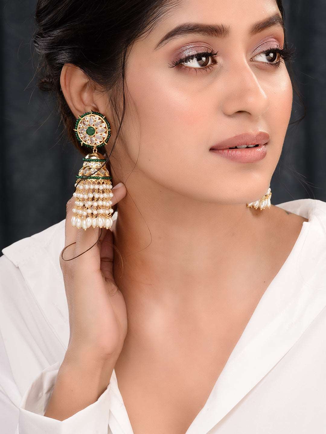 Gold plated Polki Studded Pearl Drops Jhumka Earrings, zaveri pearls, sale price rs, sale price, sale gold plated, sale gold, sale, rubans, ring, regular price, priyassi jewellery, kushal's -