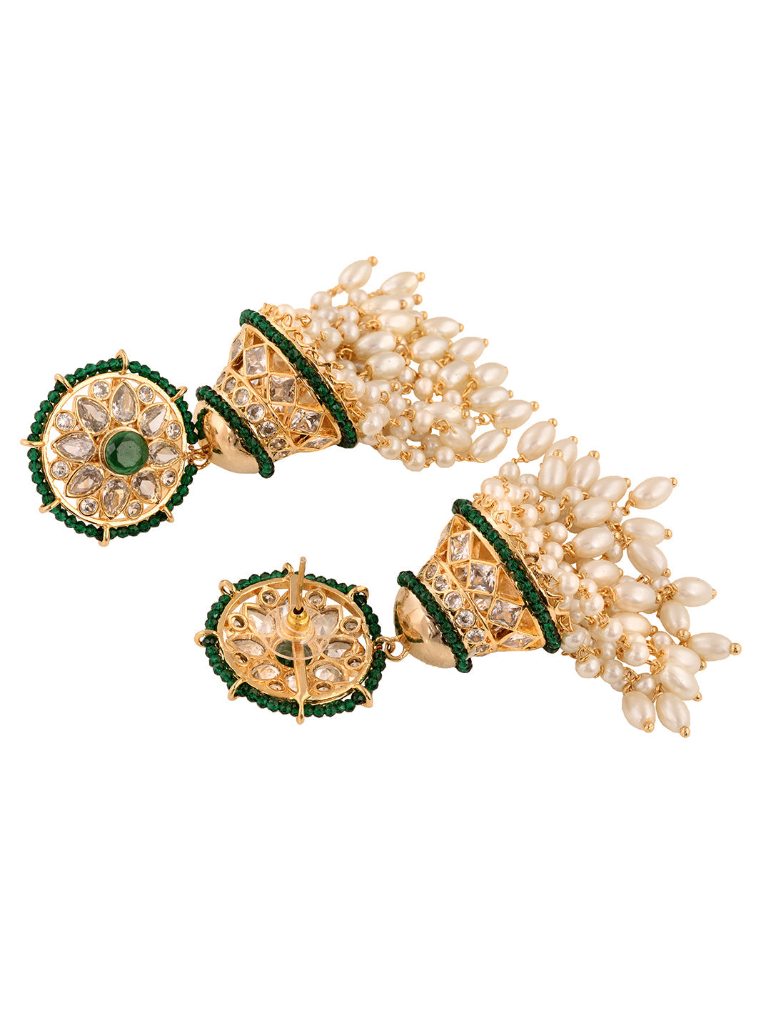 Gold plated Polki Studded Pearl Drops Jhumka Earrings, zaveri pearls, sale price rs, sale price, sale gold plated, sale gold, sale, rubans, ring, regular price, priyassi jewellery, kushal's -