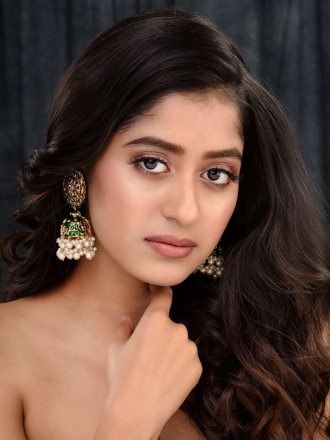 Gold Plated Polki studded Green Meenakari Pearl Drops Earrings, zaveri pearls, sale price rs, sale price, sale gold plated, sale gold, sale, rubans, ring, regular price, priyassi jewellery, k