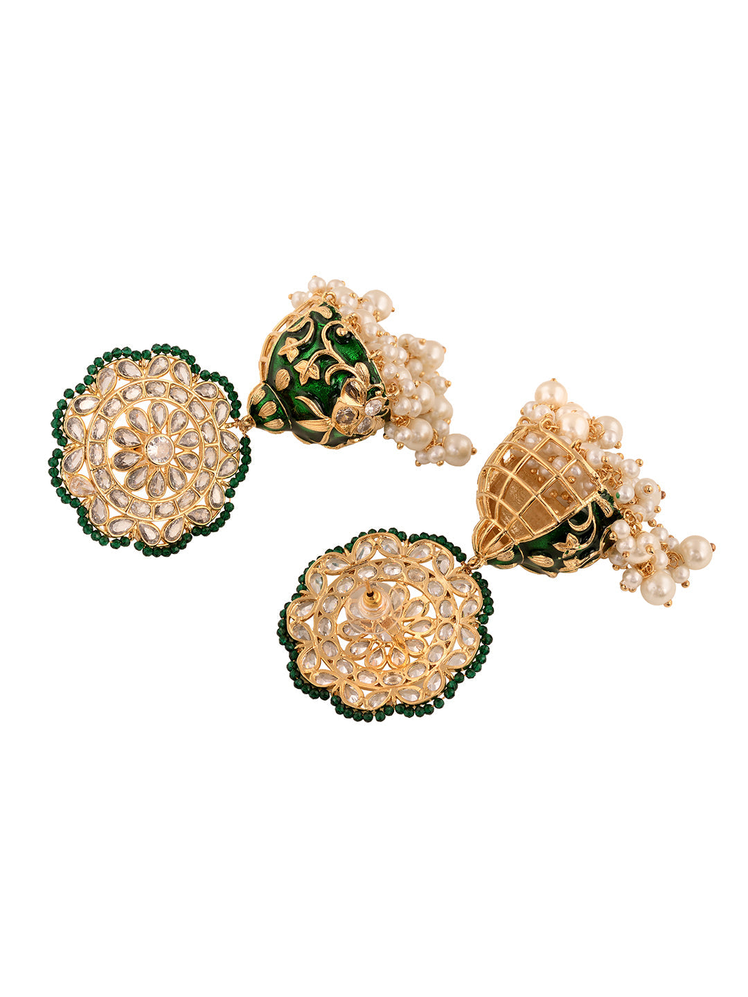 Gold Plated Polki studded Green Meenakari Pearl Drops Earrings, zaveri pearls, sale price rs, sale price, sale gold plated, sale gold, sale, rubans, ring, regular price, priyassi jewellery, k