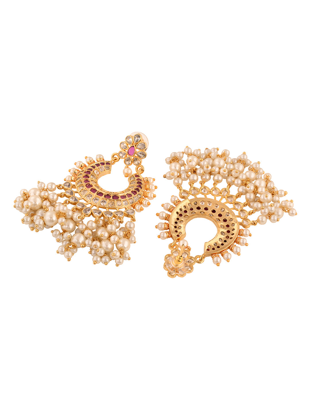 Gold Plated Pink AD Studded Peals Drops Chandbali Earrings, zaveri pearls, sale price rs, sale price, sale gold plated, sale gold, sale, rubans, ring, regular price, priyassi jewellery, kusha