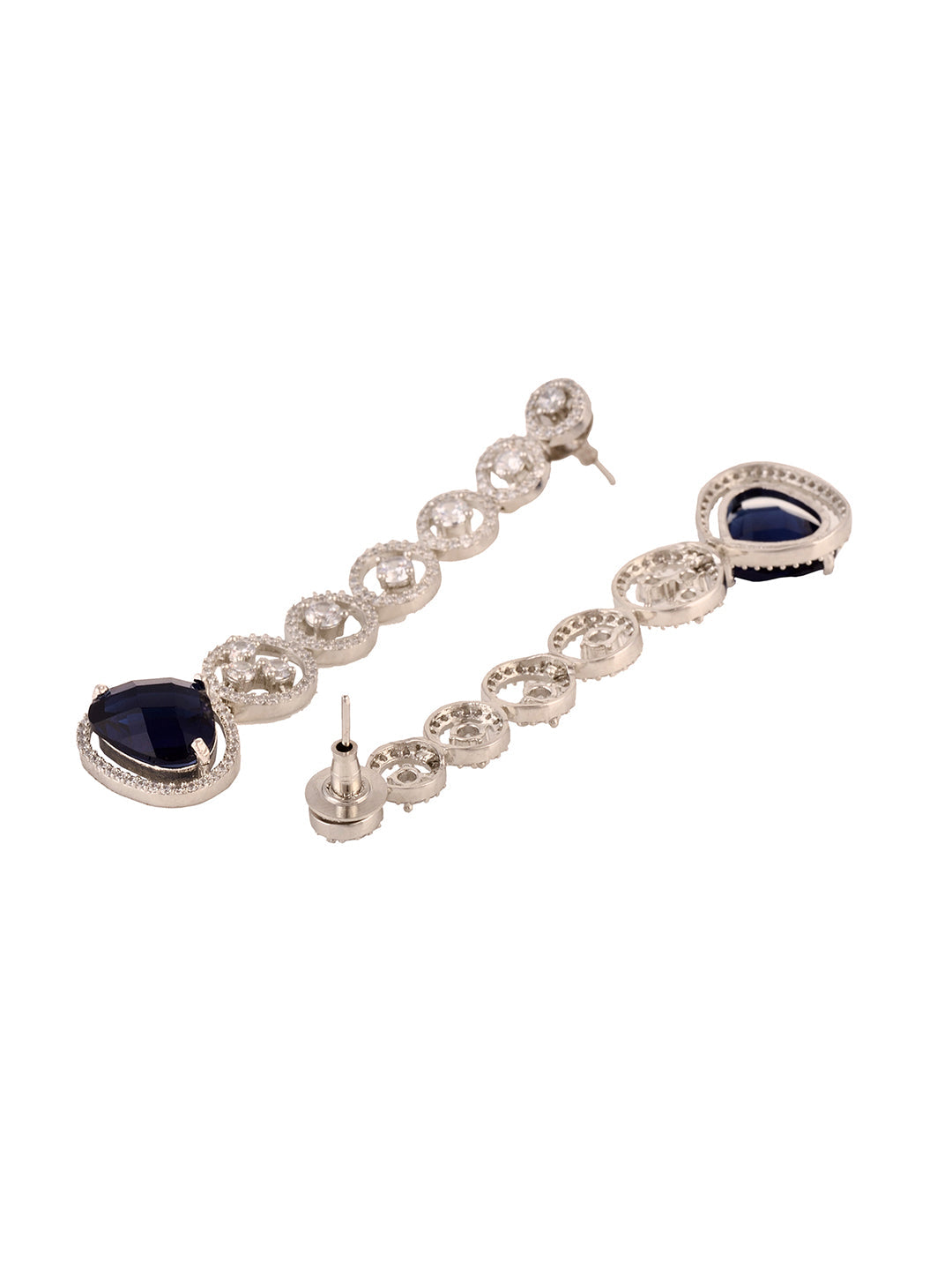 White Rhodium Plated Blue AD studded Drop Earrings, zaveri pearls, sale price rs, sale price, sale gold plated, sale gold, sale, rubans, ring, regular price, priyassi jewellery, kushal's - Sa
