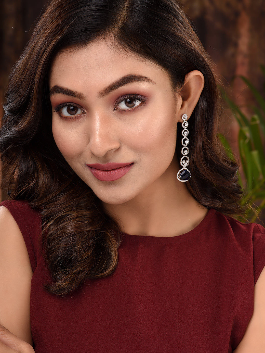 White Rhodium Plated Blue AD studded Drop Earrings, zaveri pearls, sale price rs, sale price, sale gold plated, sale gold, sale, rubans, ring, regular price, priyassi jewellery, kushal's - Sa