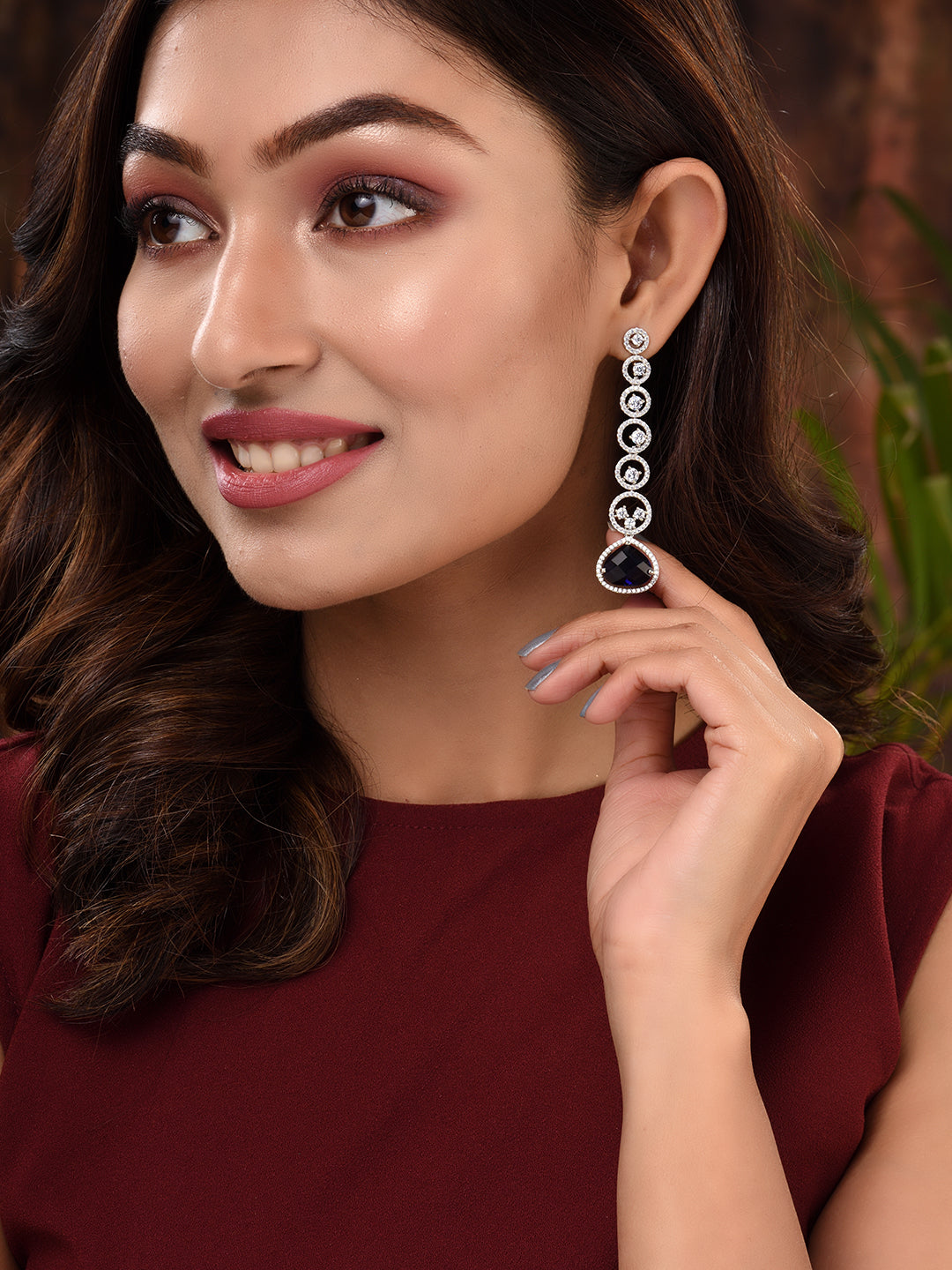 White Rhodium Plated Blue AD studded Drop Earrings, zaveri pearls, sale price rs, sale price, sale gold plated, sale gold, sale, rubans, ring, regular price, priyassi jewellery, kushal's - Sa