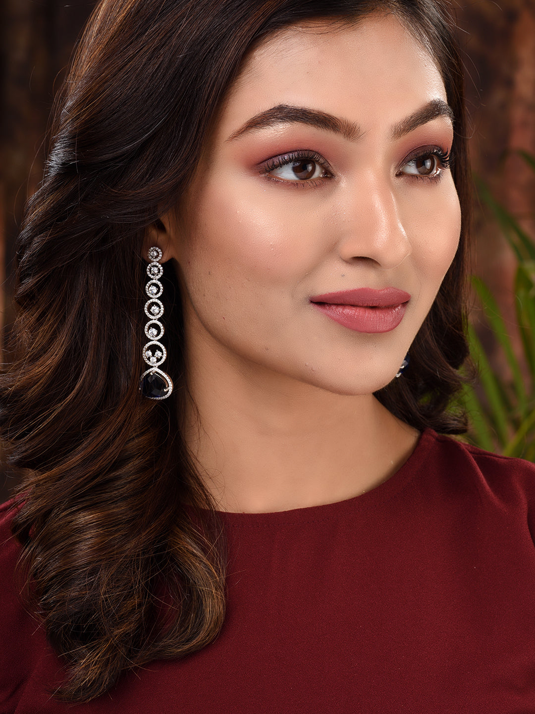 White Rhodium Plated Blue AD studded Drop Earrings, zaveri pearls, sale price rs, sale price, sale gold plated, sale gold, sale, rubans, ring, regular price, priyassi jewellery, kushal's - Sa