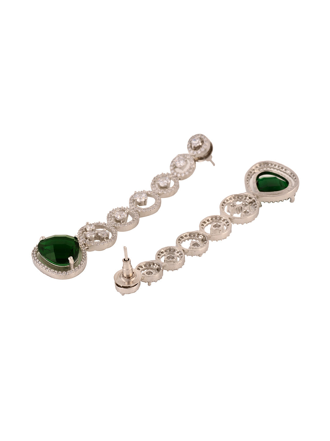 White Rhodium Plated Green AD studded Drop Earrings, zaveri pearls, sale price rs, sale price, sale gold plated, sale gold, sale, rubans, ring, regular price, priyassi jewellery, kushal's - S