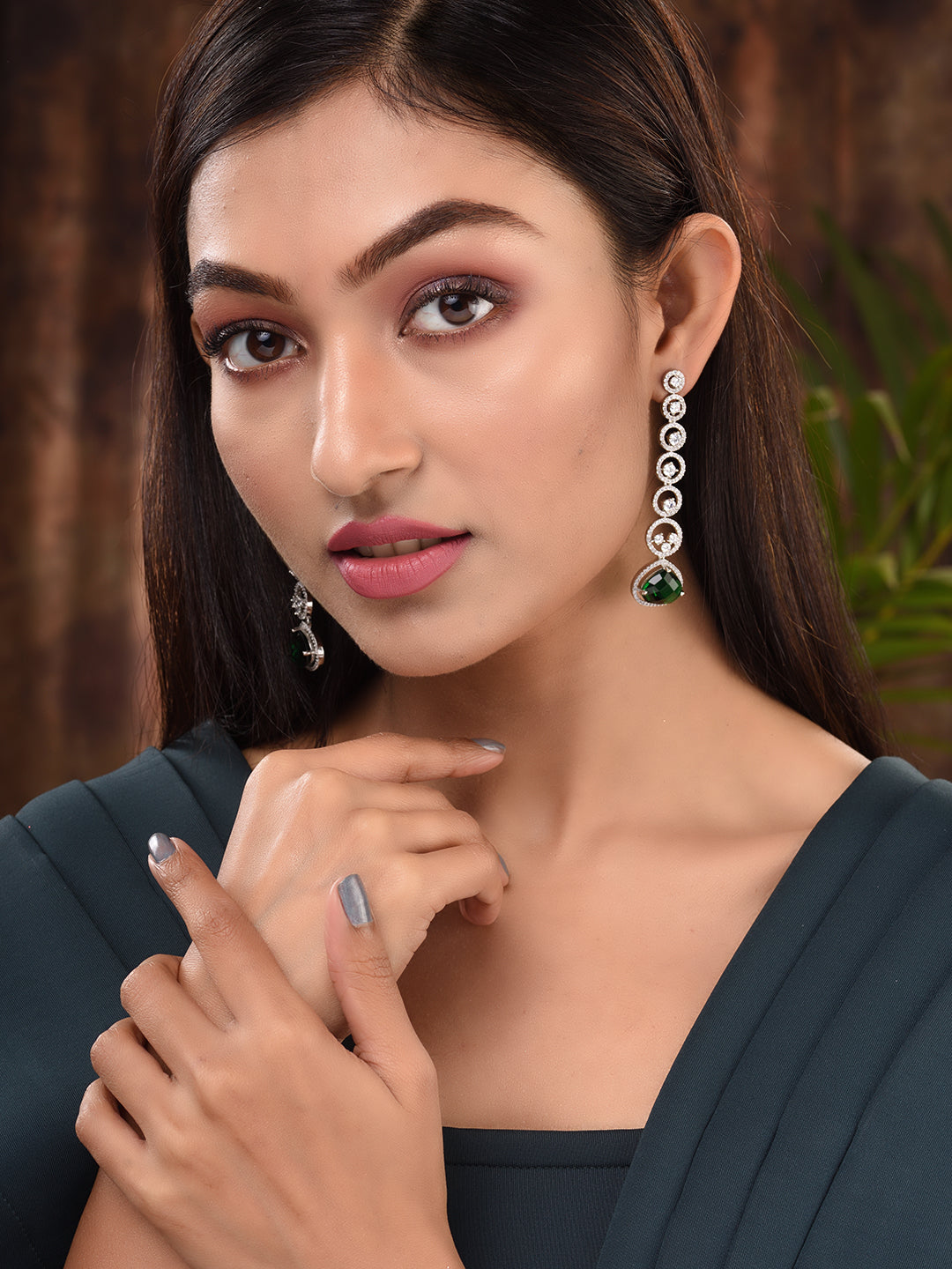 White Rhodium Plated Green AD studded Drop Earrings, zaveri pearls, sale price rs, sale price, sale gold plated, sale gold, sale, rubans, ring, regular price, priyassi jewellery, kushal's - S