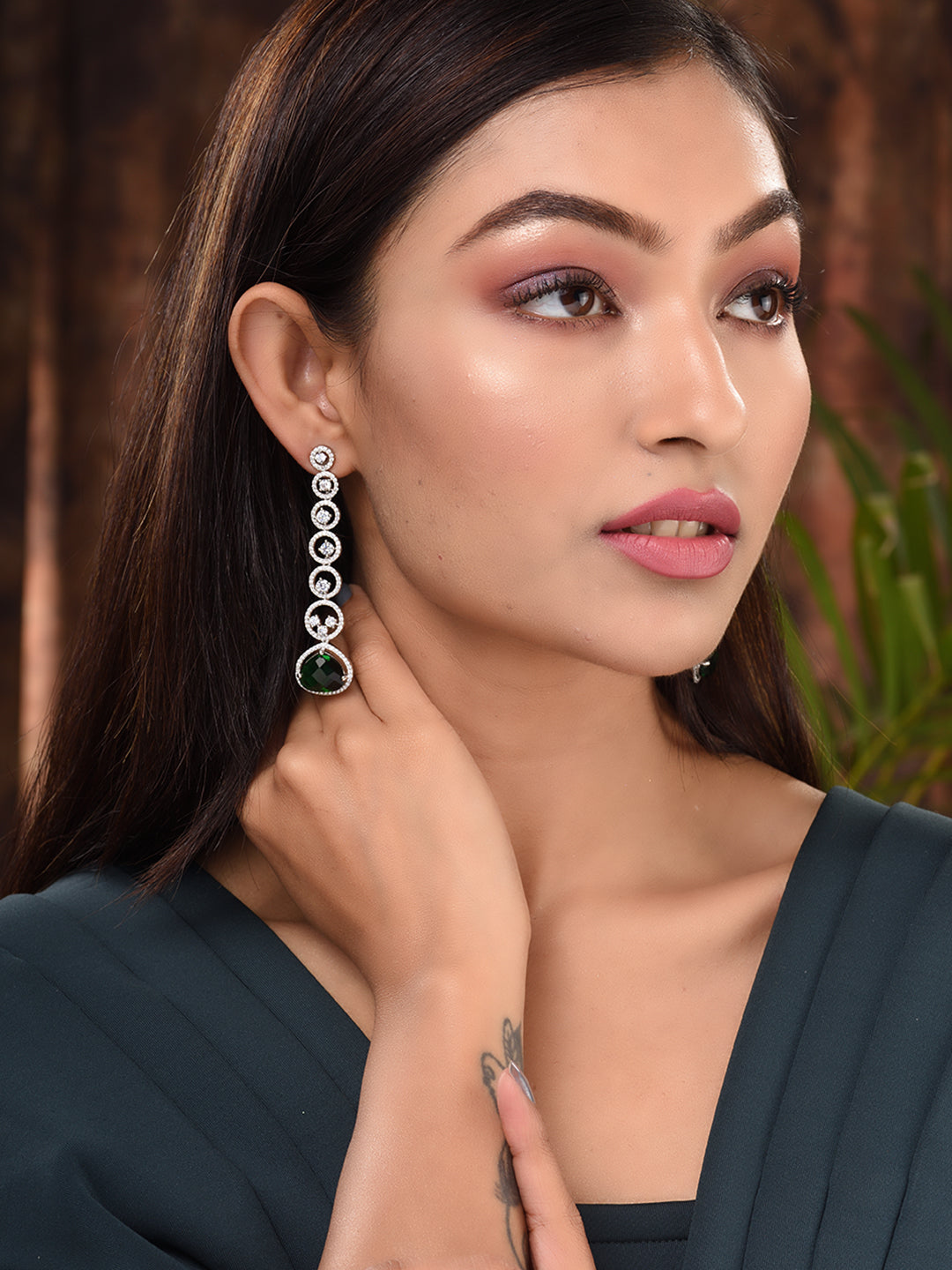 White Rhodium Plated Green AD studded Drop Earrings, zaveri pearls, sale price rs, sale price, sale gold plated, sale gold, sale, rubans, ring, regular price, priyassi jewellery, kushal's - S