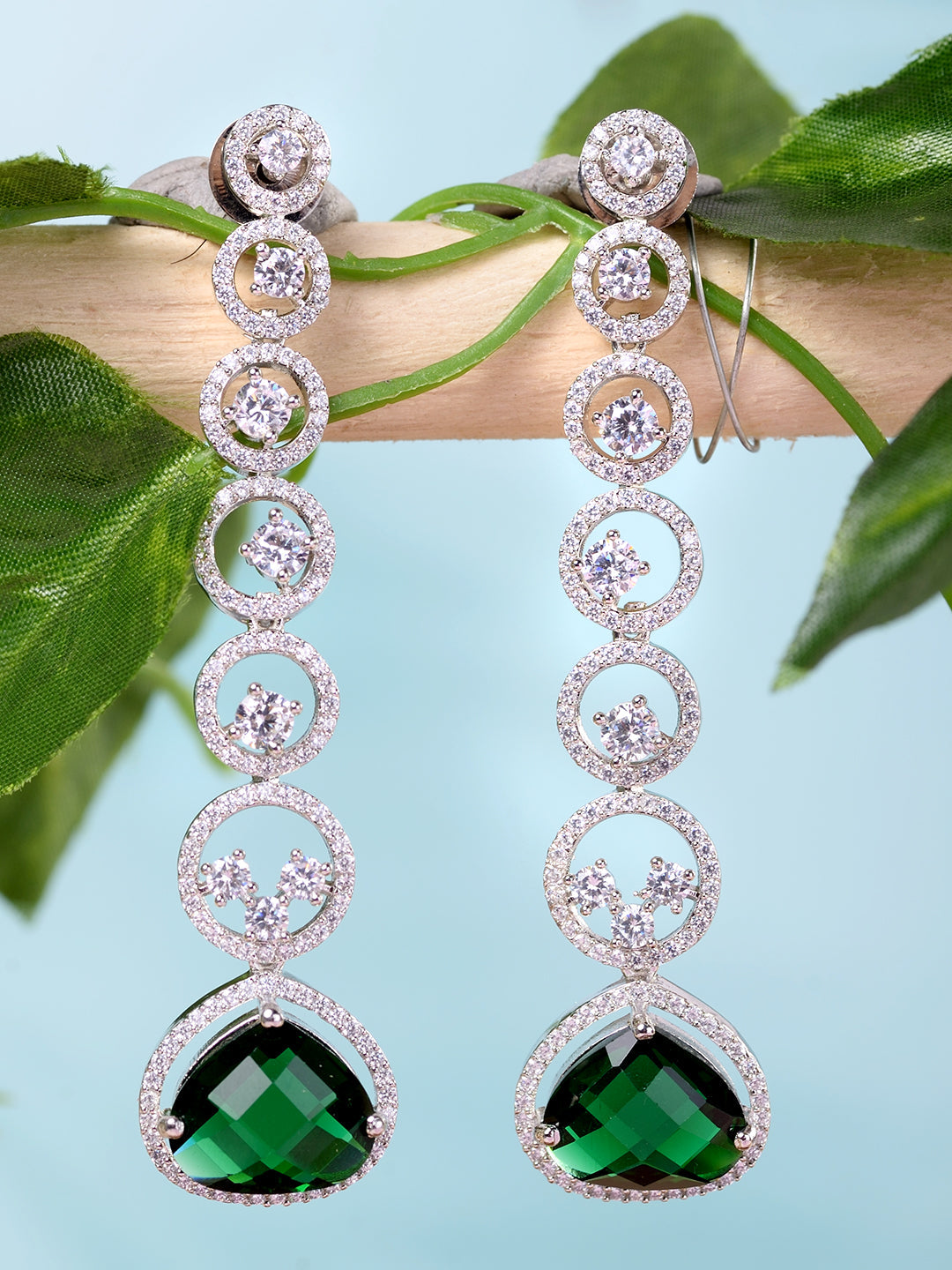 White Rhodium Plated Green AD studded Drop Earrings, zaveri pearls, sale price rs, sale price, sale gold plated, sale gold, sale, rubans, ring, regular price, priyassi jewellery, kushal's - S
