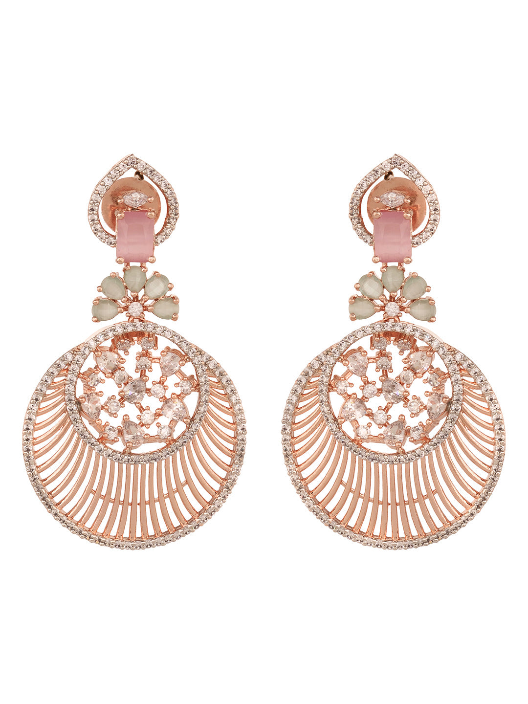 Rosegold Plated Pink AD studded Chandbali Earrings, zaveri pearls, sale price rs, sale price, sale gold plated, sale gold, sale, rubans, ring, regular price, priyassi jewellery, kushal's - Sa
