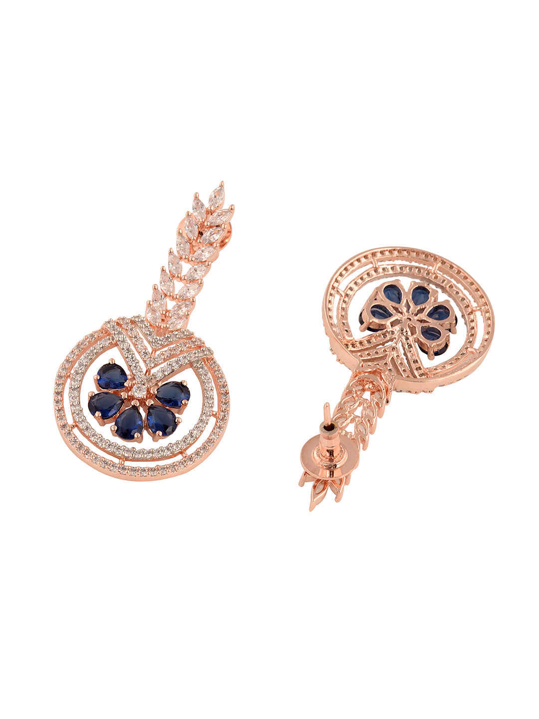 Rosegold Plated Blue AD studded Drop Earrings, zaveri pearls, sale price rs, sale price, sale gold plated, sale gold, sale, rubans, ring, regular price, priyassi jewellery, kushal's - Saraf R