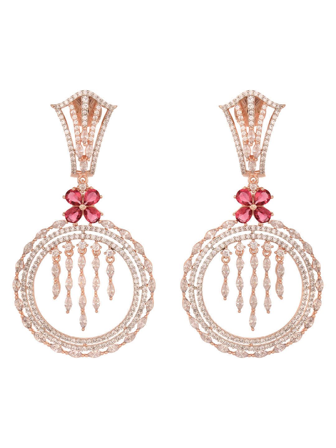 Rosegold Plated Red AD studded Drop Earrings, zaveri pearls, sale price rs, sale price, sale gold plated, sale gold, sale, rubans, ring, regular price, priyassi jewellery, kushal's - Saraf RS