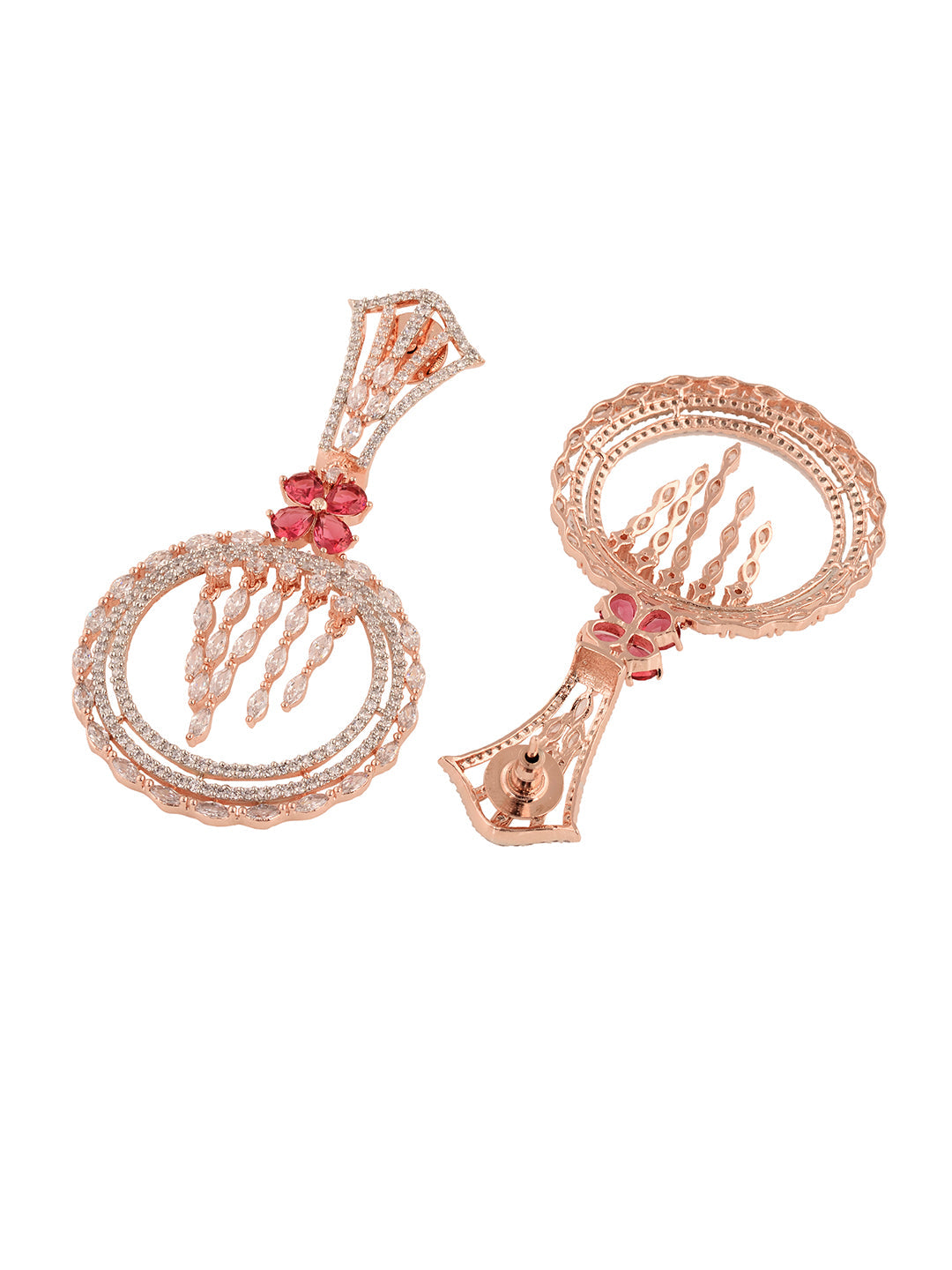 Rosegold Plated Red AD studded Drop Earrings, zaveri pearls, sale price rs, sale price, sale gold plated, sale gold, sale, rubans, ring, regular price, priyassi jewellery, kushal's - Saraf RS