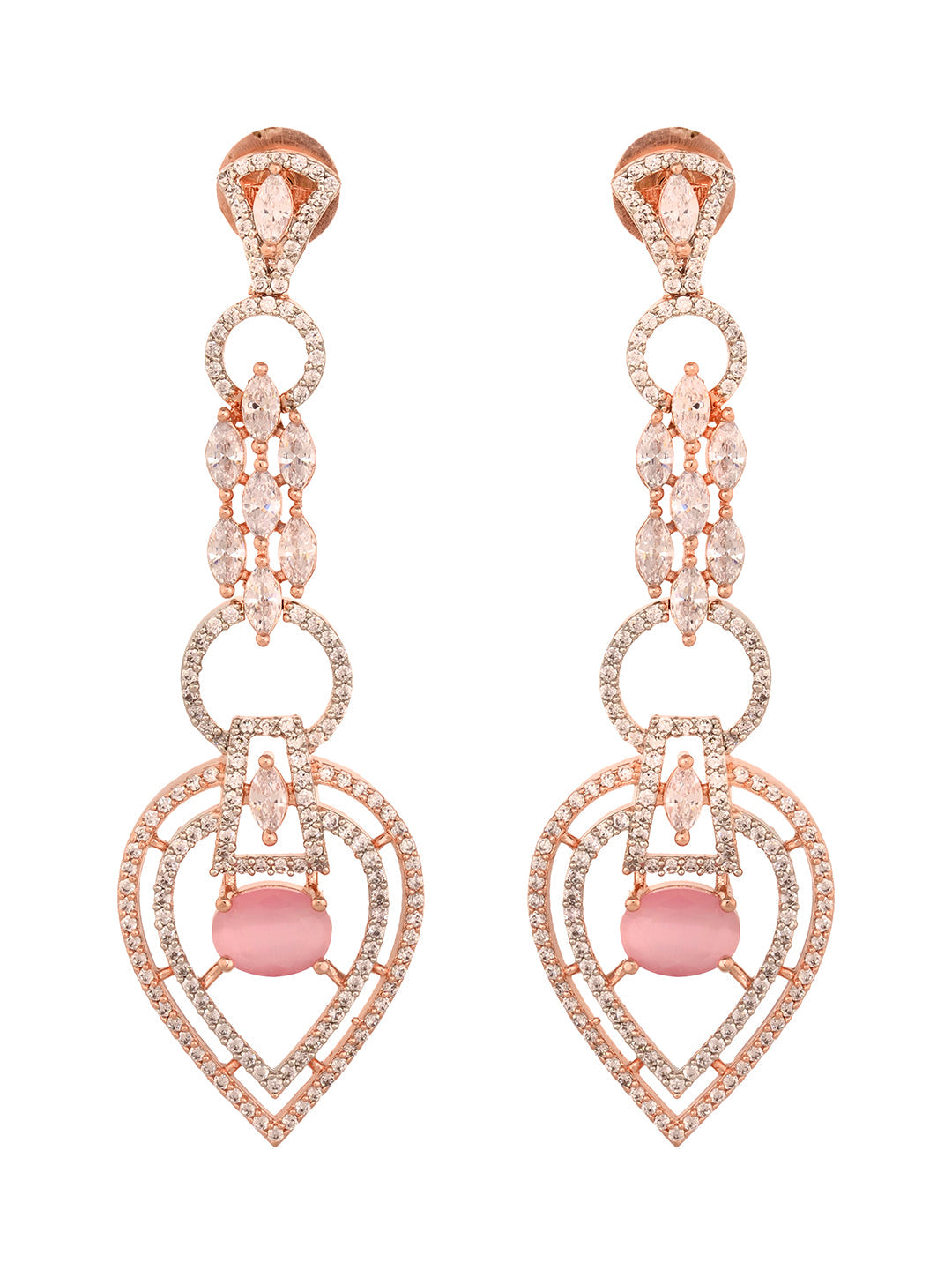 Rosegold Plated Pink AD studded Drop Earrings, zaveri pearls, sale price rs, sale price, sale gold plated, sale gold, sale, rubans, ring, regular price, priyassi jewellery, kushal's - Saraf R