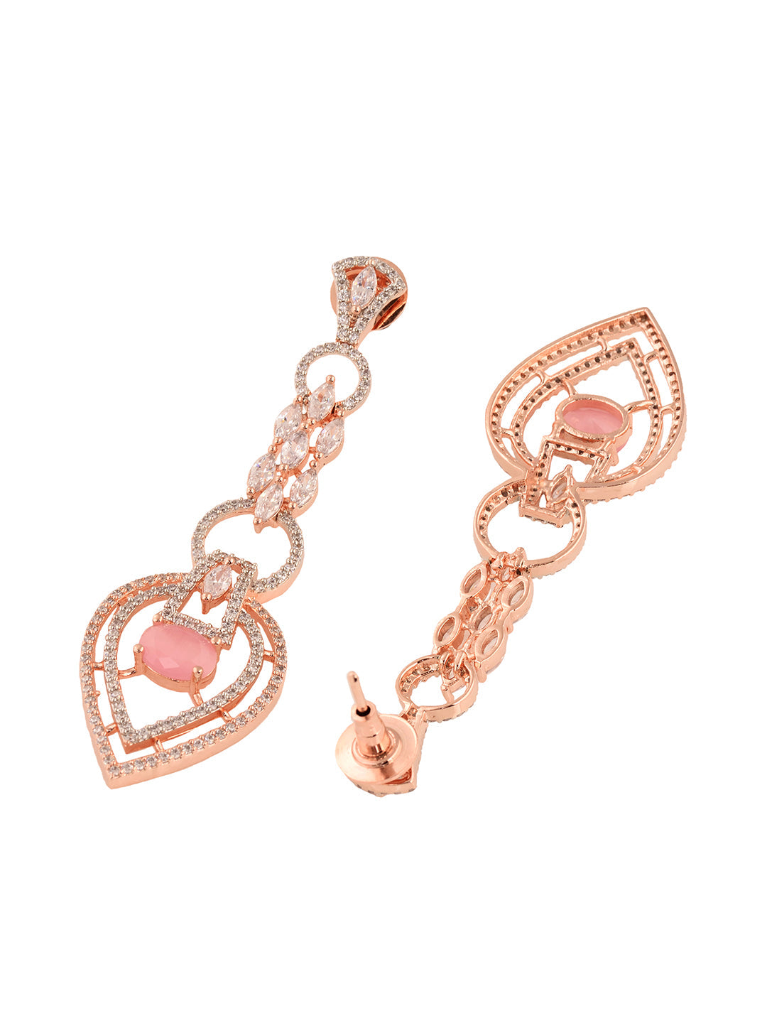 Rosegold Plated Pink AD studded Drop Earrings, zaveri pearls, sale price rs, sale price, sale gold plated, sale gold, sale, rubans, ring, regular price, priyassi jewellery, kushal's - Saraf R