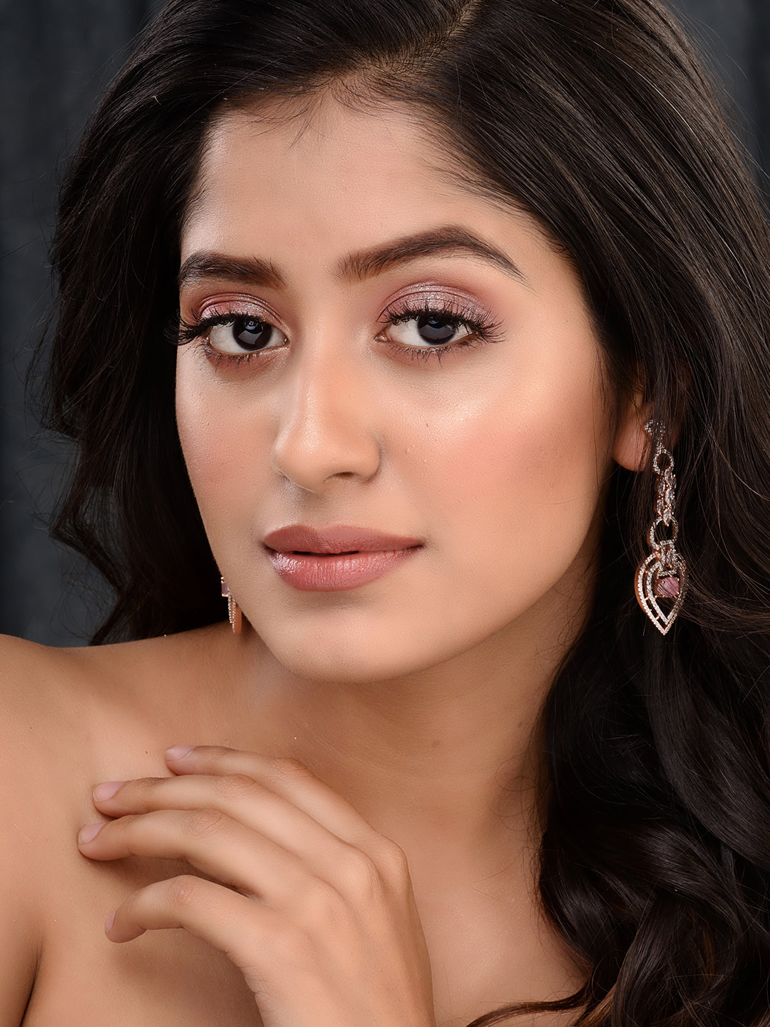 Rosegold Plated Pink AD studded Drop Earrings, zaveri pearls, sale price rs, sale price, sale gold plated, sale gold, sale, rubans, ring, regular price, priyassi jewellery, kushal's - Saraf R