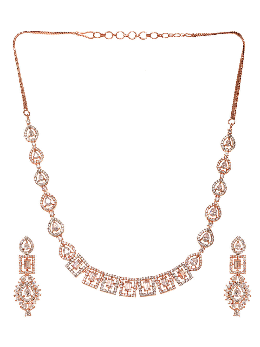 Rosegold Plated AD studded Necklace Earrings Jewellery Set, zaveri pearls, sale price rs, sale price, sale gold plated, sale gold, sale, rubans, ring, regular price, priyassi jewellery, kusha
