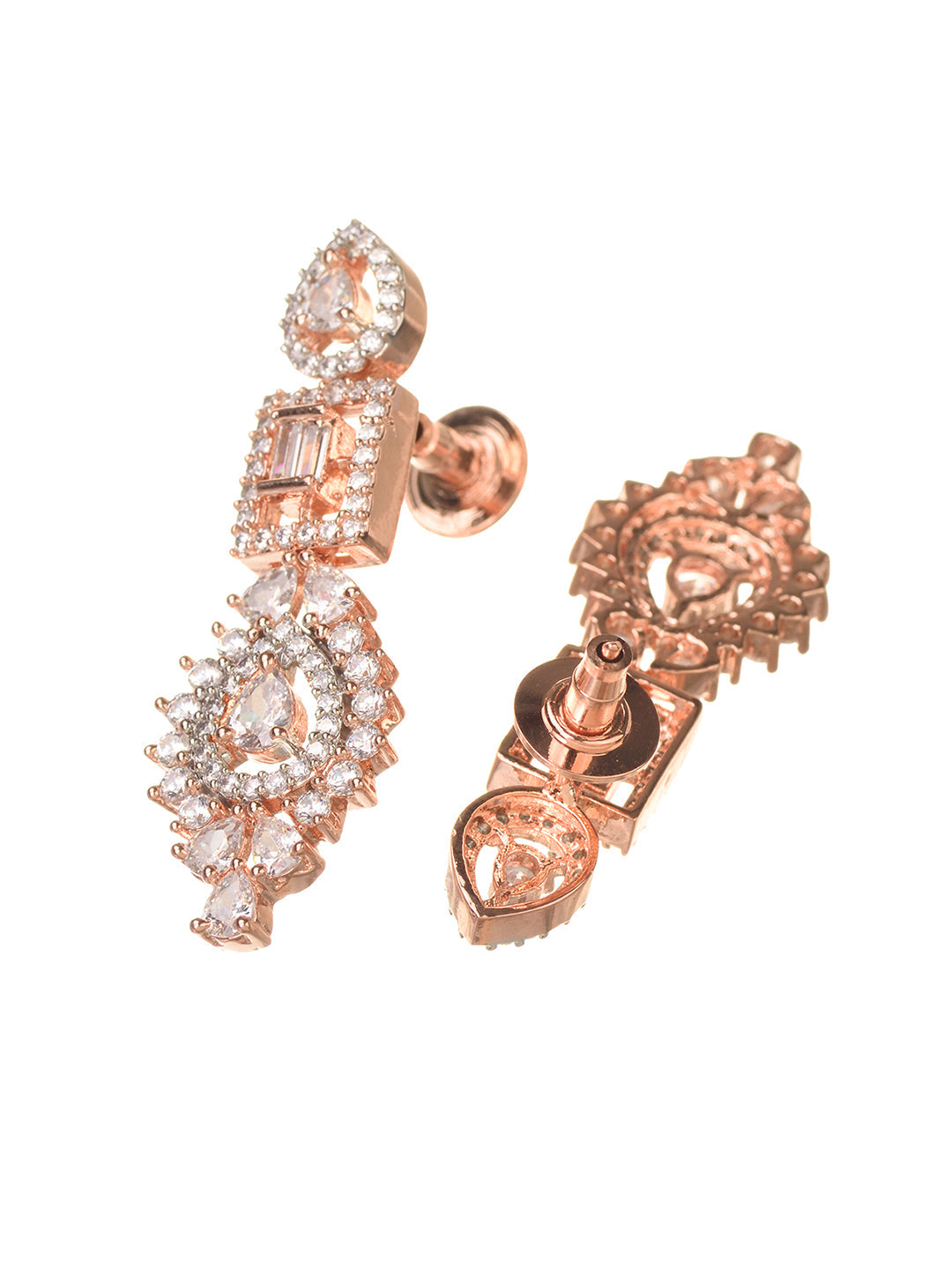 Rosegold Plated AD studded Necklace Earrings Jewellery Set, zaveri pearls, sale price rs, sale price, sale gold plated, sale gold, sale, rubans, ring, regular price, priyassi jewellery, kusha