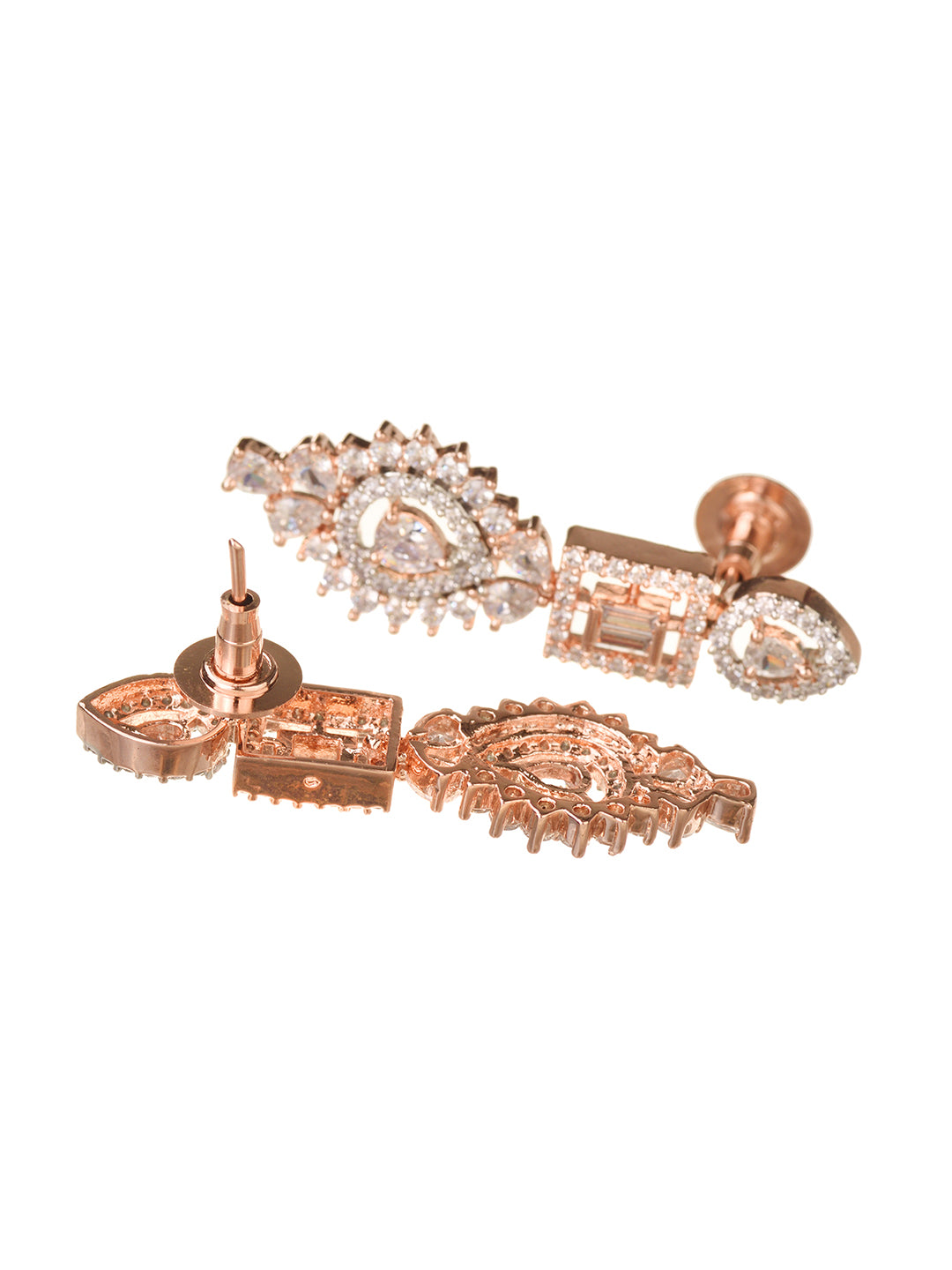 Rosegold Plated AD studded Necklace Earrings Jewellery Set, zaveri pearls, sale price rs, sale price, sale gold plated, sale gold, sale, rubans, ring, regular price, priyassi jewellery, kusha